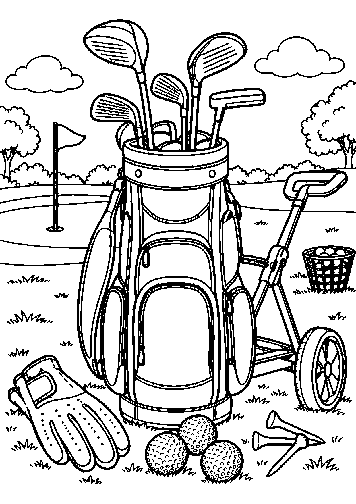 Coloriage golf : grand équipement vu de face à imprimer