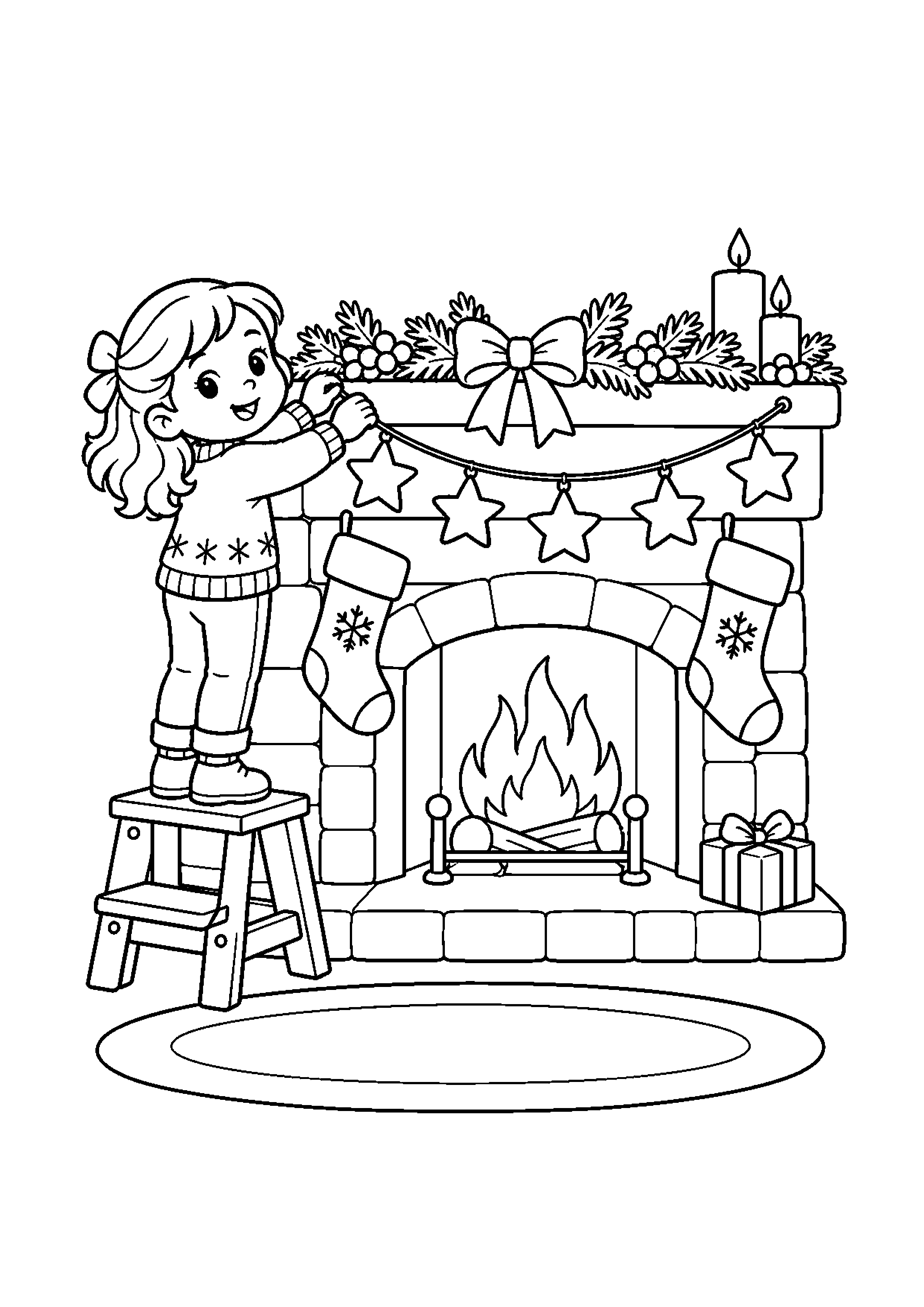 Coloriage Sapin entouré de guirlandes et de boules à imprimer