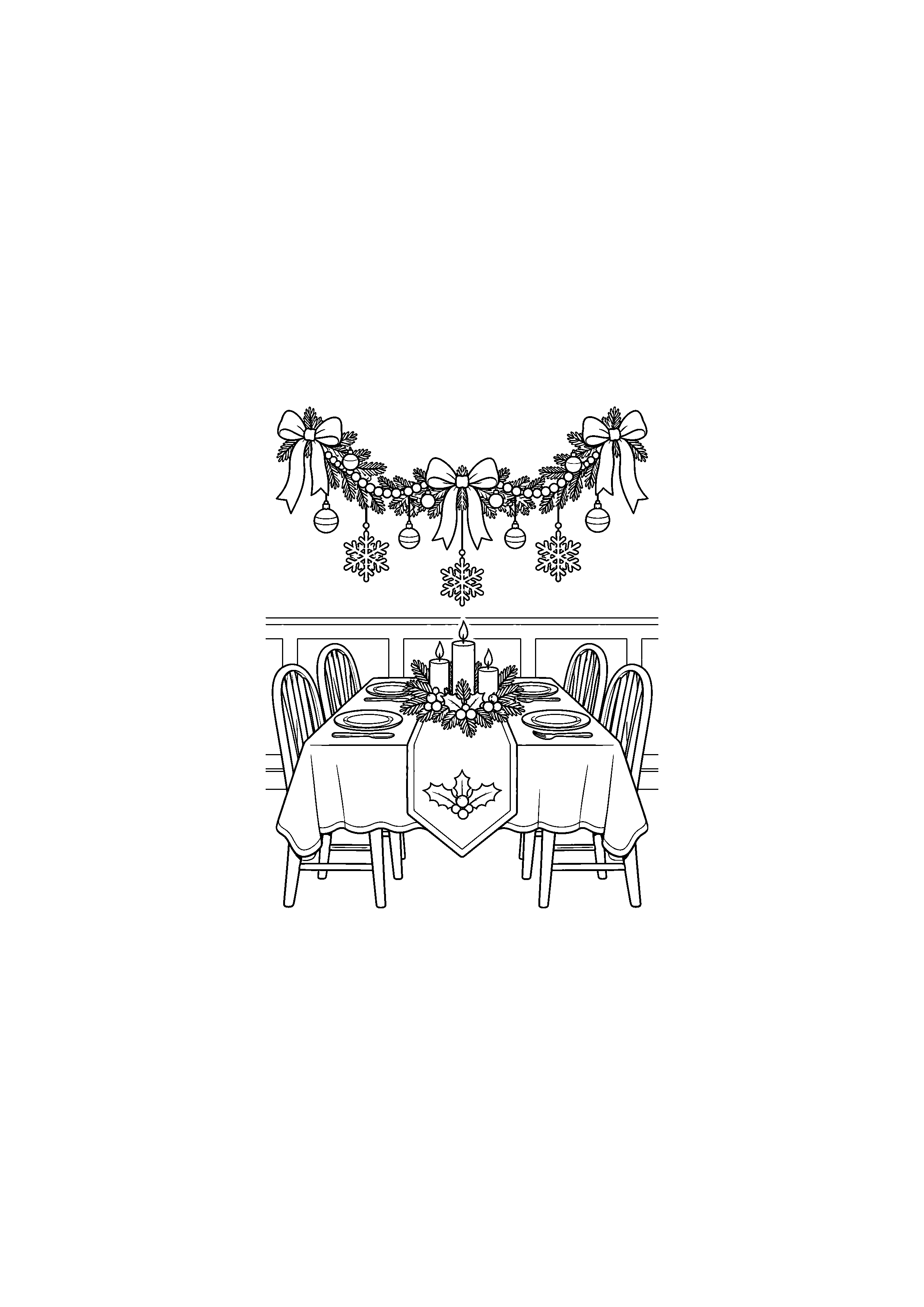Coloriage Guirlande au-dessus d’une table de Noël à imprimer gratuitement