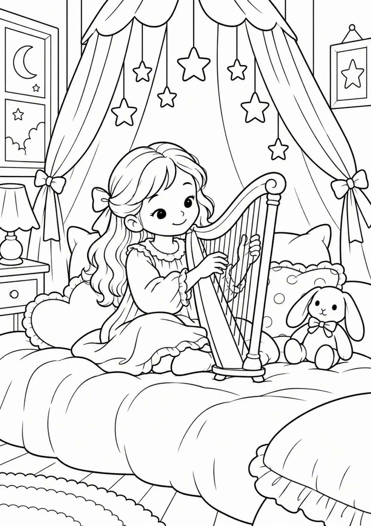 Coloriage harpe : chambre etoiles