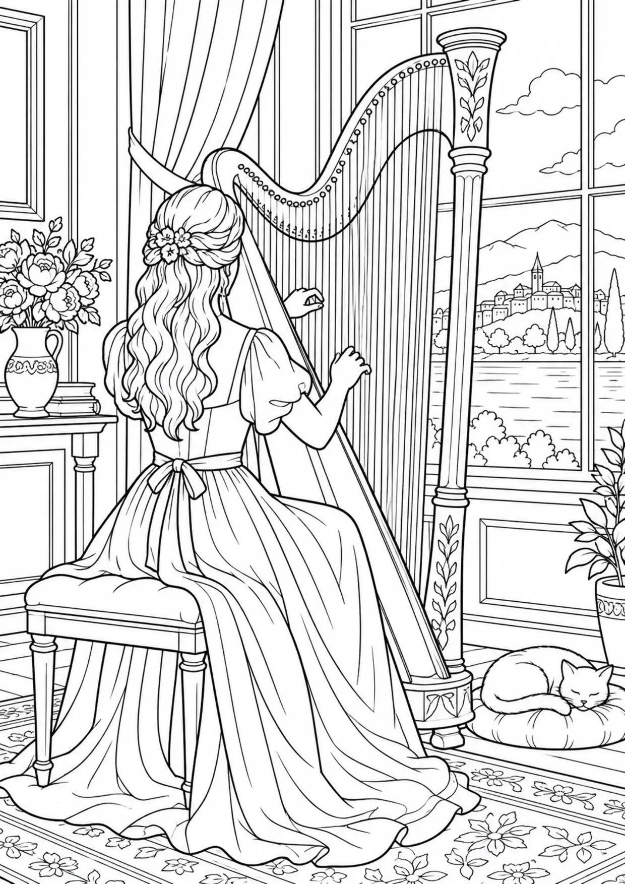 Coloriage harpe : fenetre