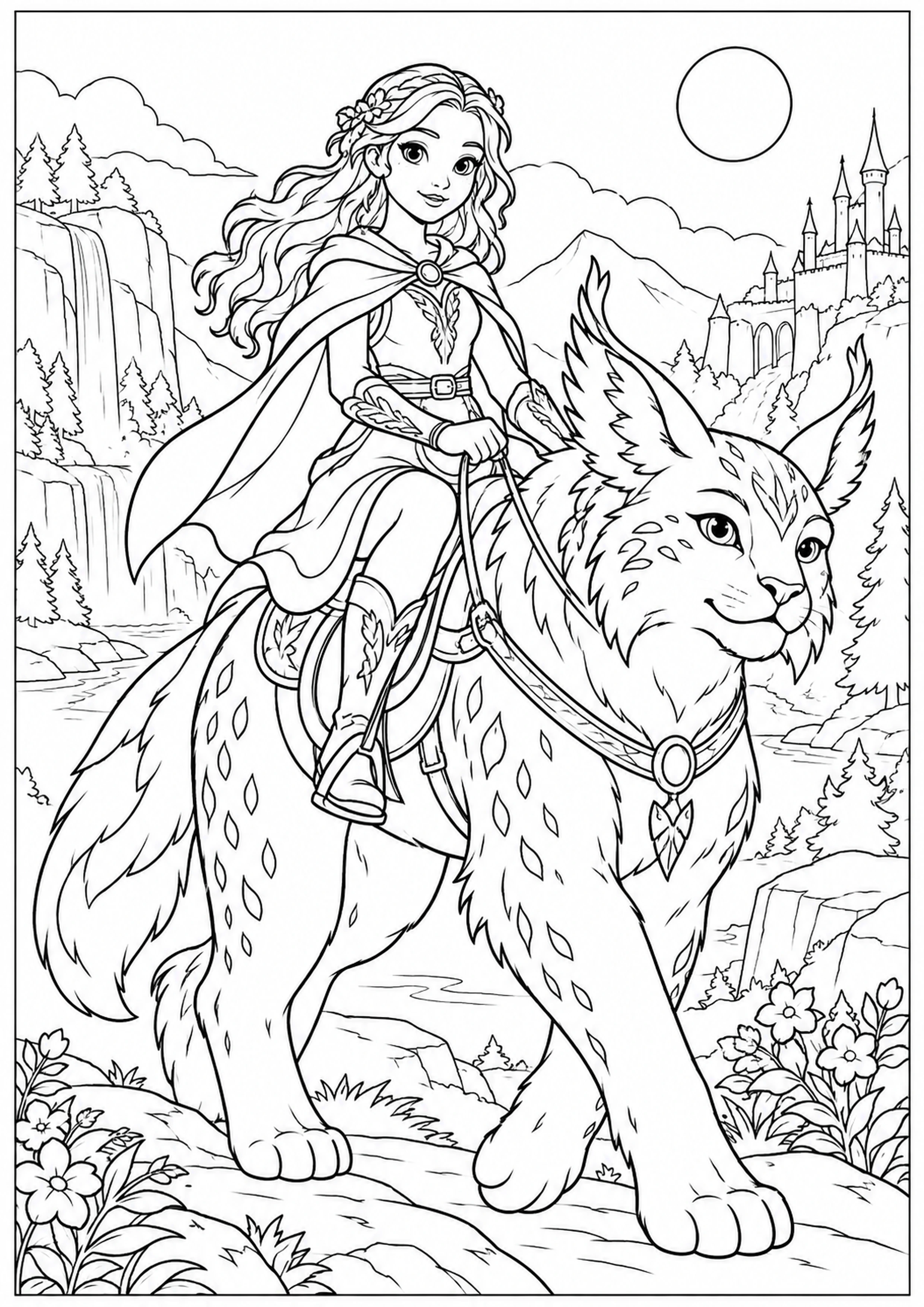 Coloriage cavalière d’un animal original à imprimer