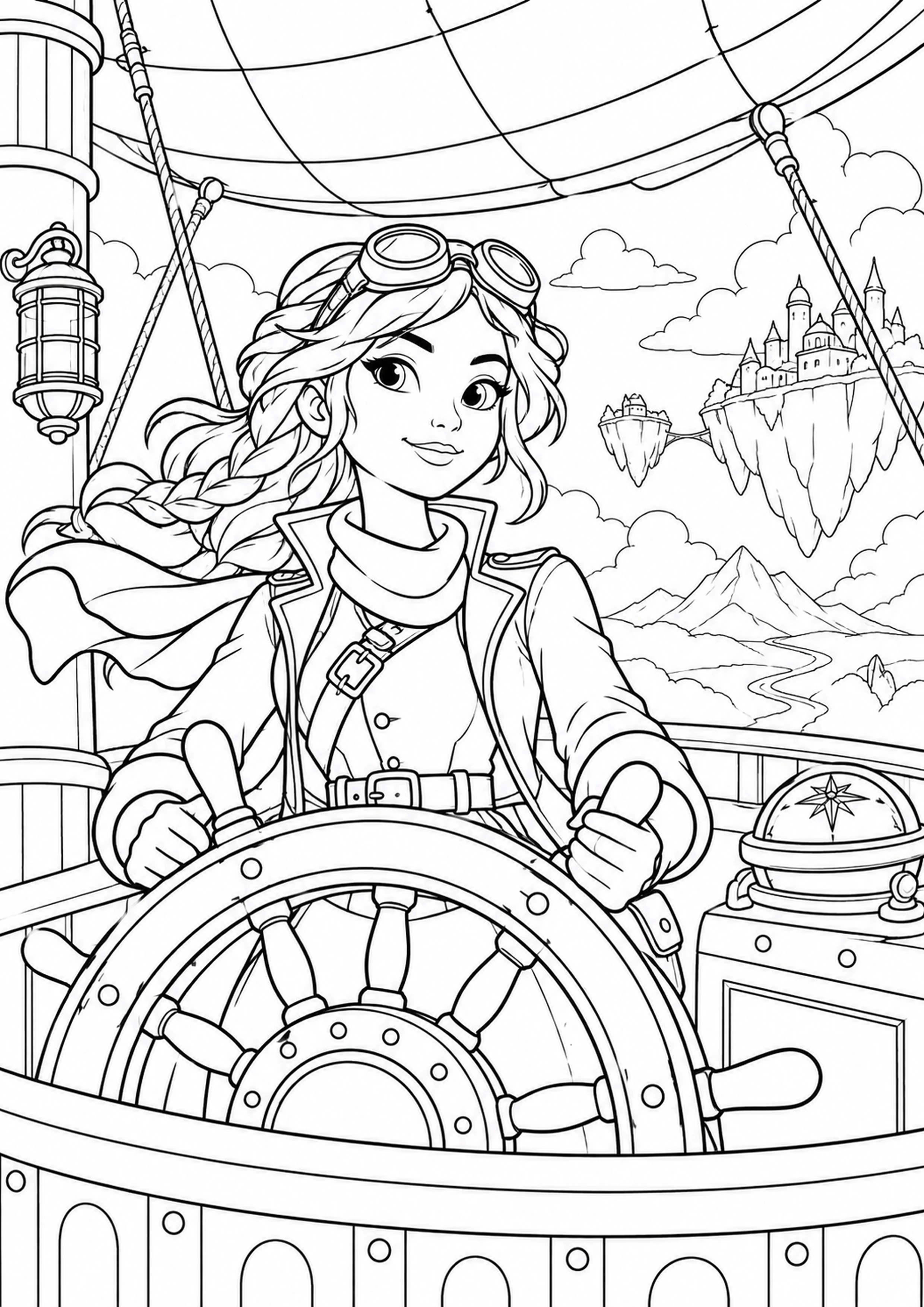Coloriage capitaine d’un dirigeable original à imprimer