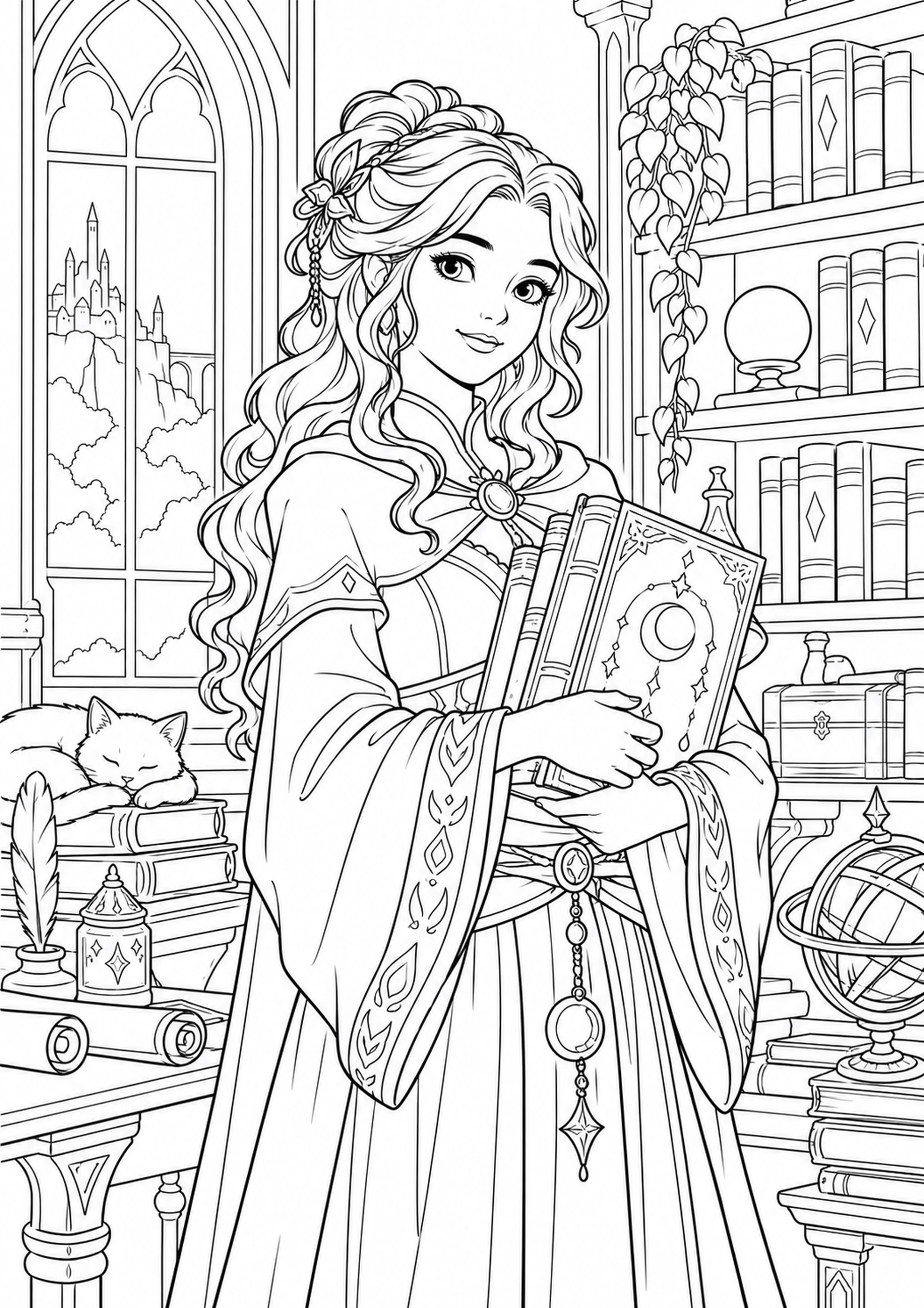 Coloriage bibliothécaire des grimoires originaux à imprimer