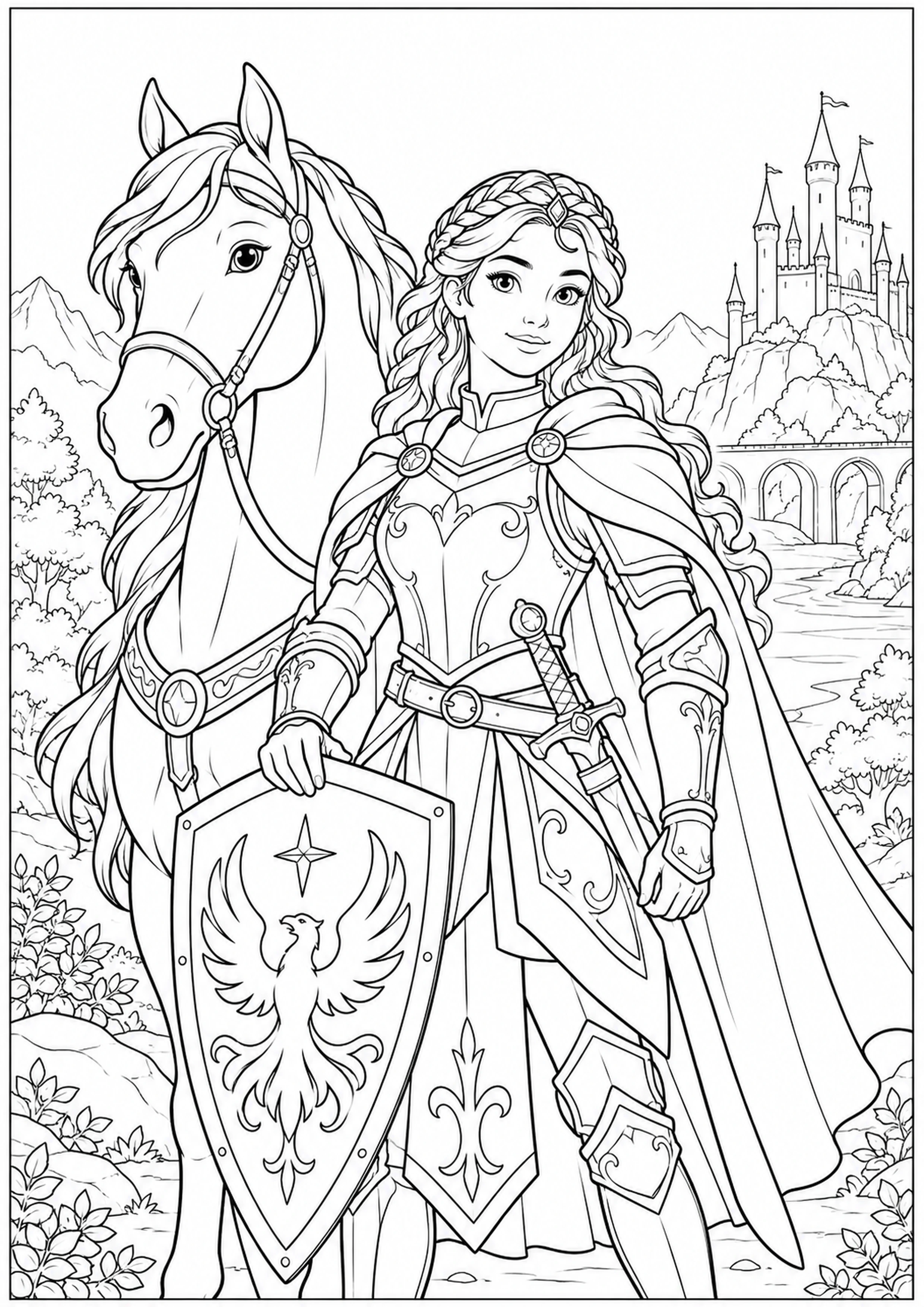 Coloriage chevalière au blason inventé à imprimer