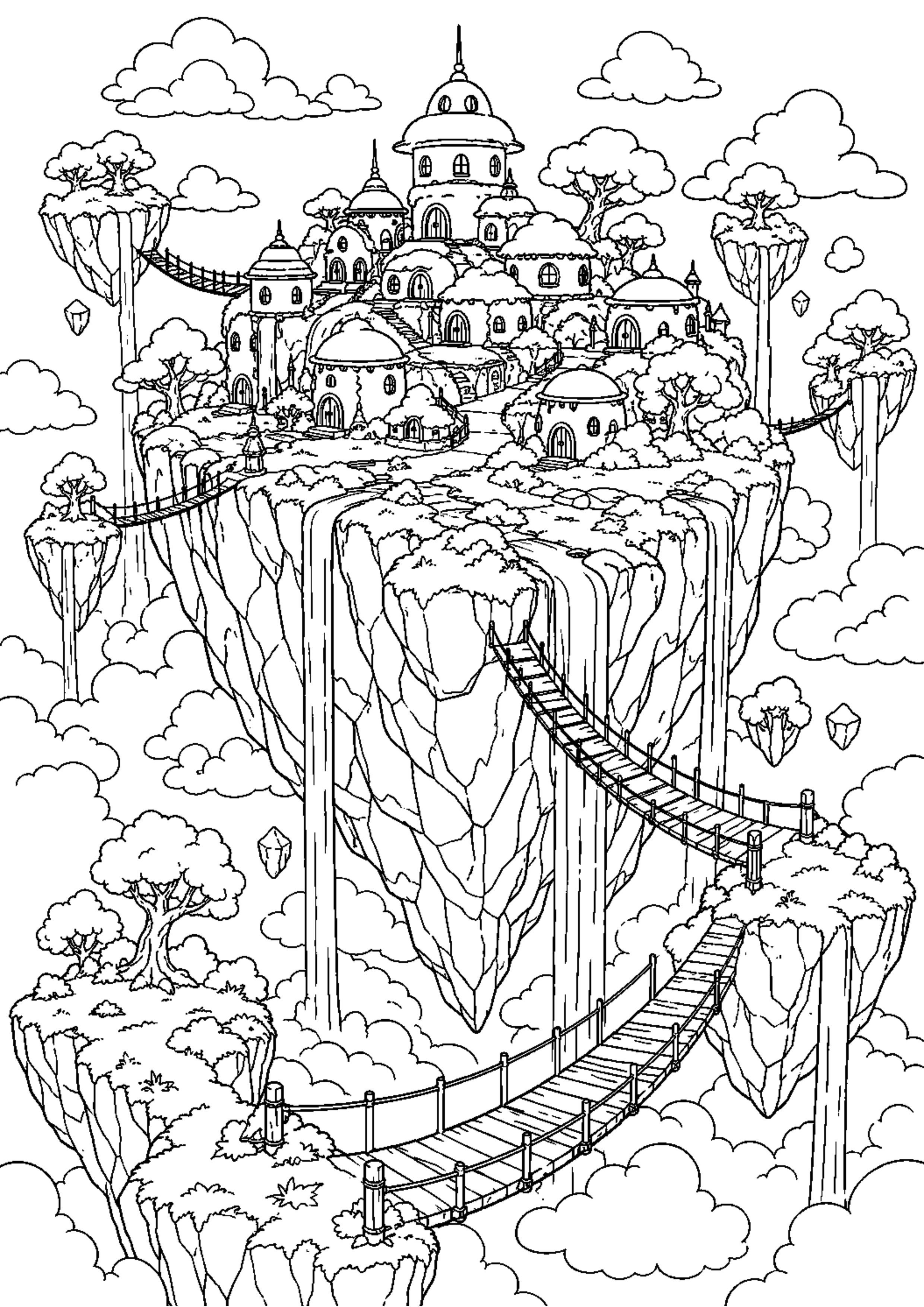 Coloriage Île flottante fantastique à imprimer – dessin 1