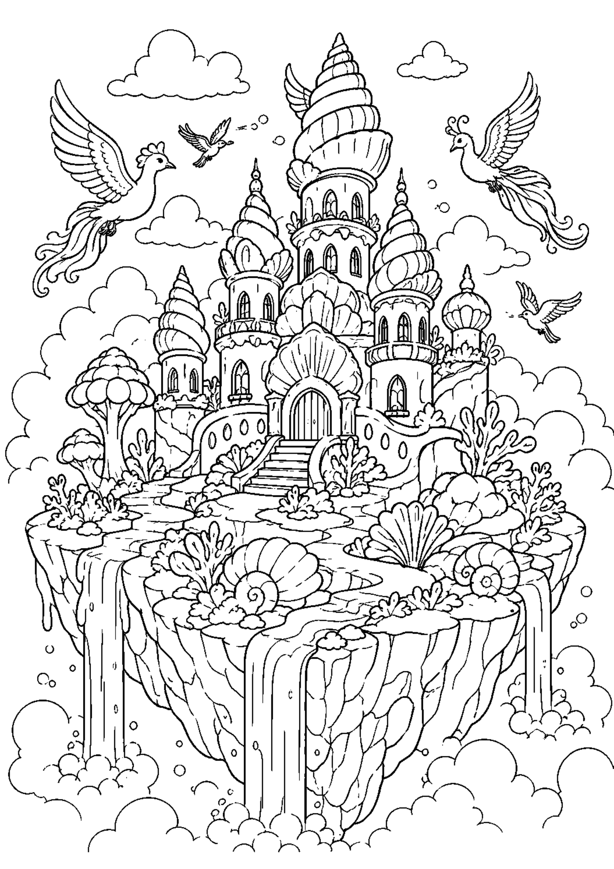 Coloriage Île flottante fantastique à imprimer – dessin 3