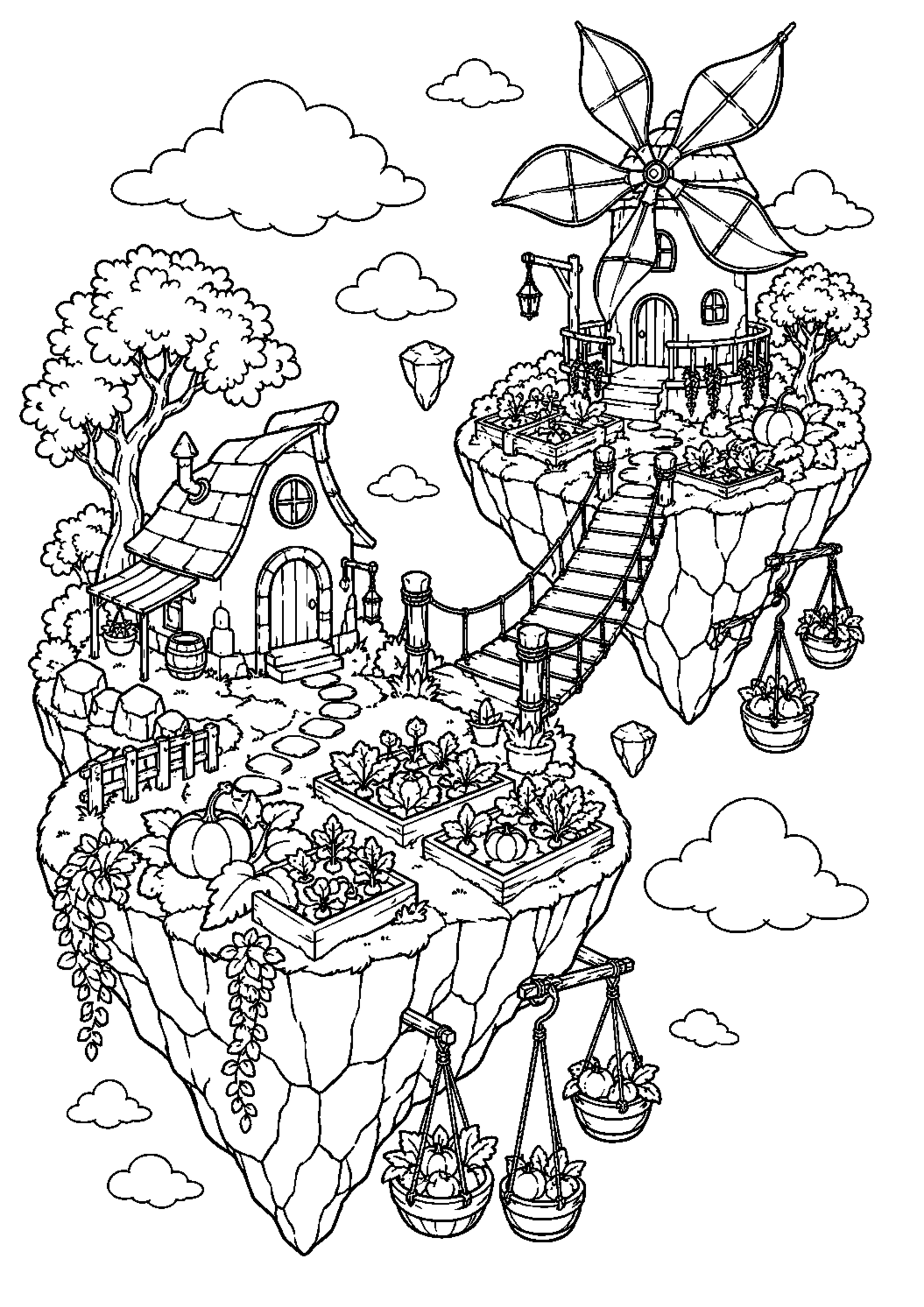 Coloriage Île flottante fantastique à imprimer – dessin 4