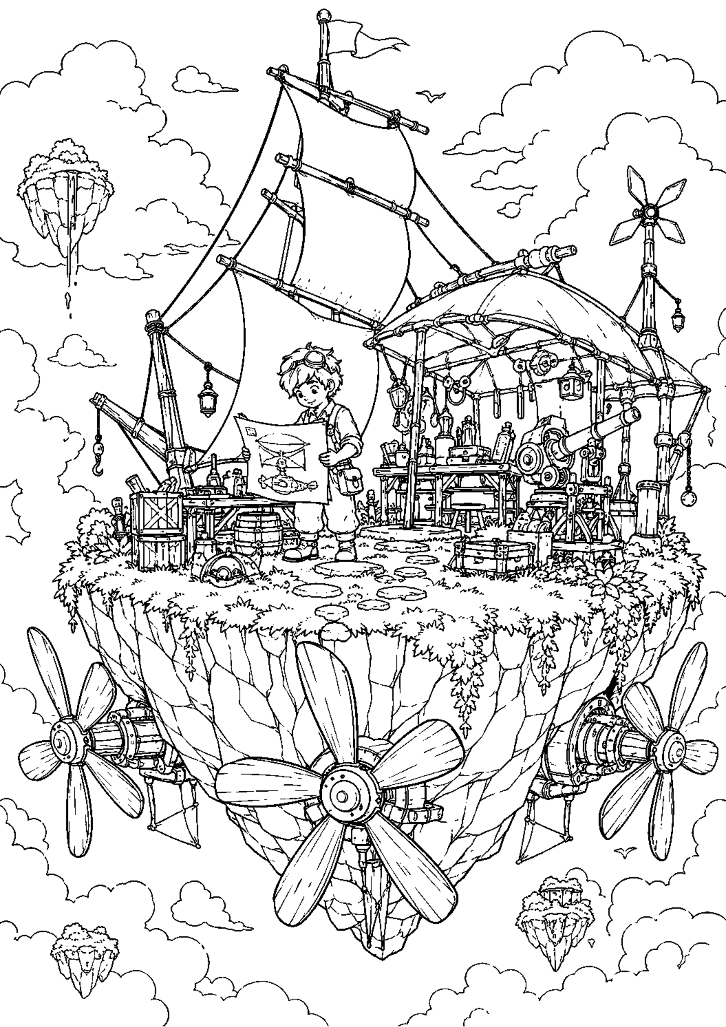 Coloriage Île flottante fantastique à imprimer – dessin n°6