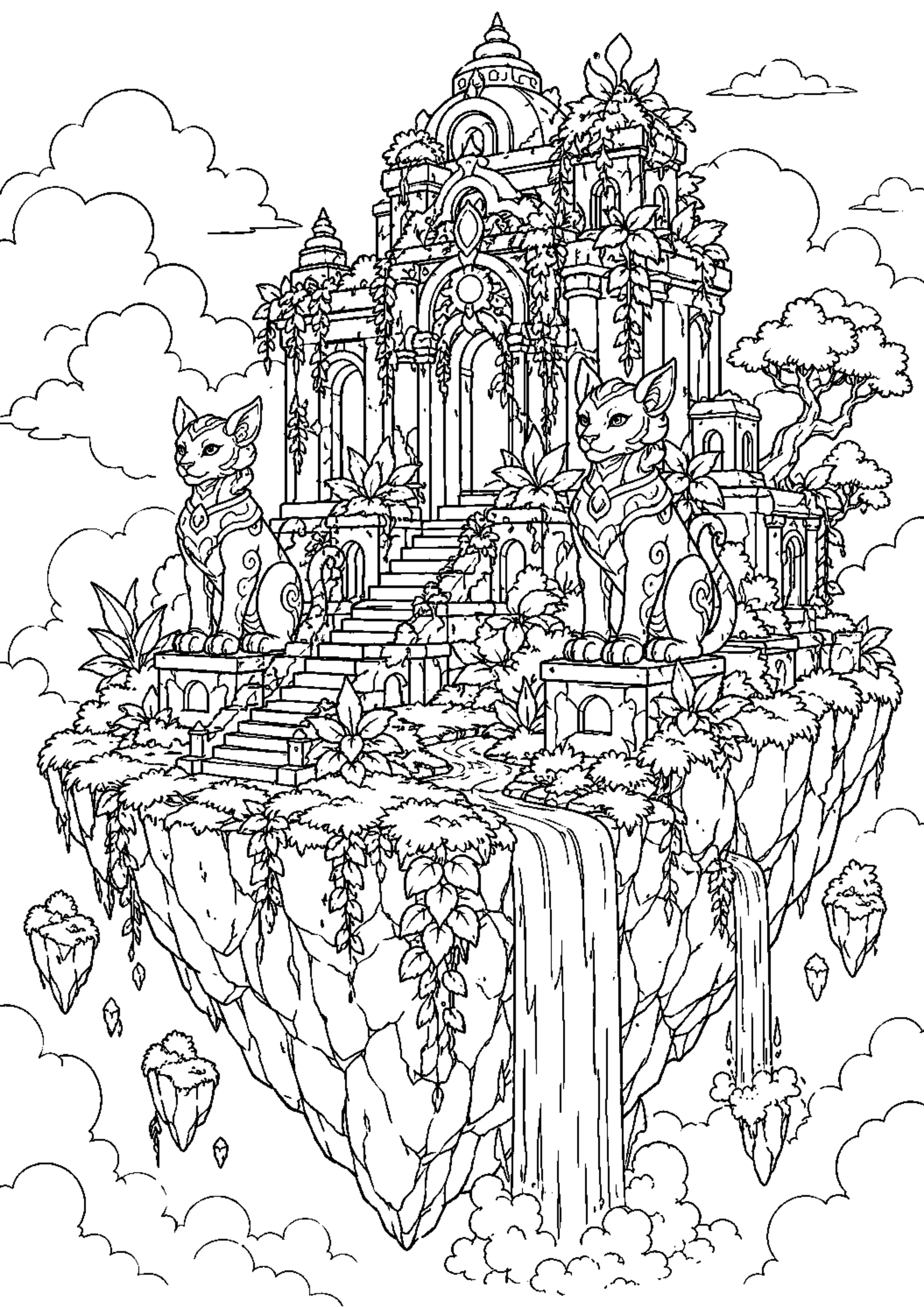 Coloriage Île flottante fantastique à imprimer – dessin n°8