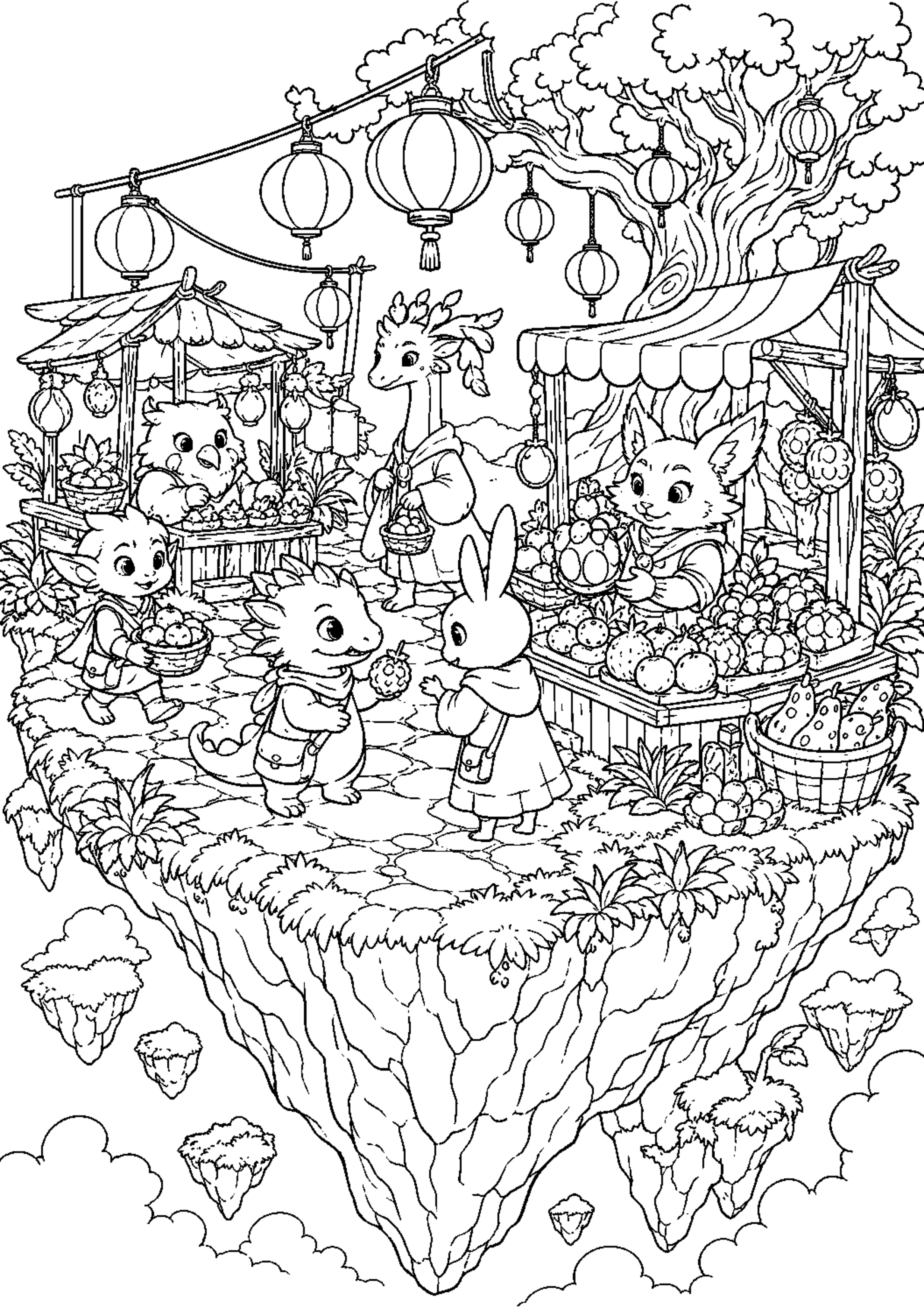 Coloriage Île flottante fantastique à imprimer – dessin n°9