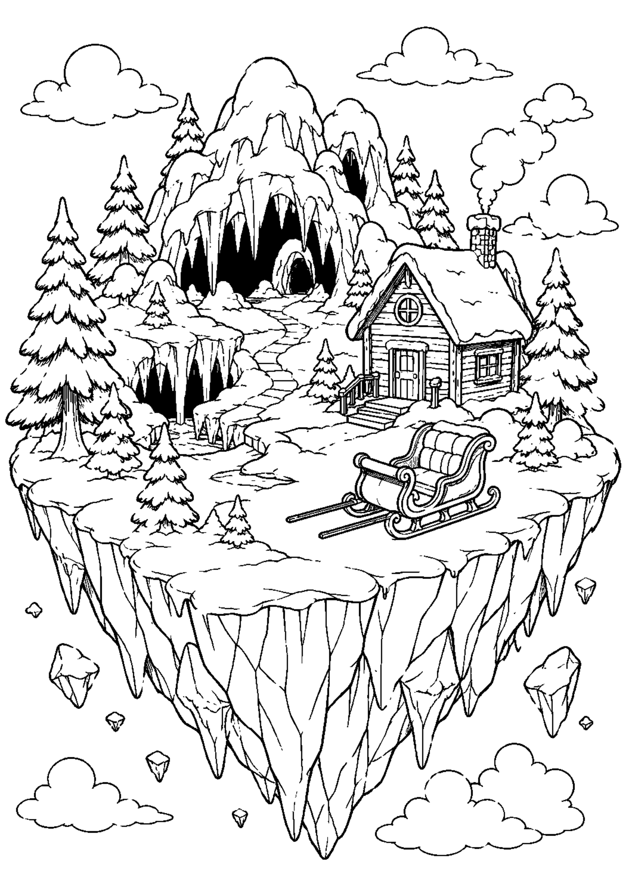 Coloriage Île flottante fantastique à imprimer – dessin n°10