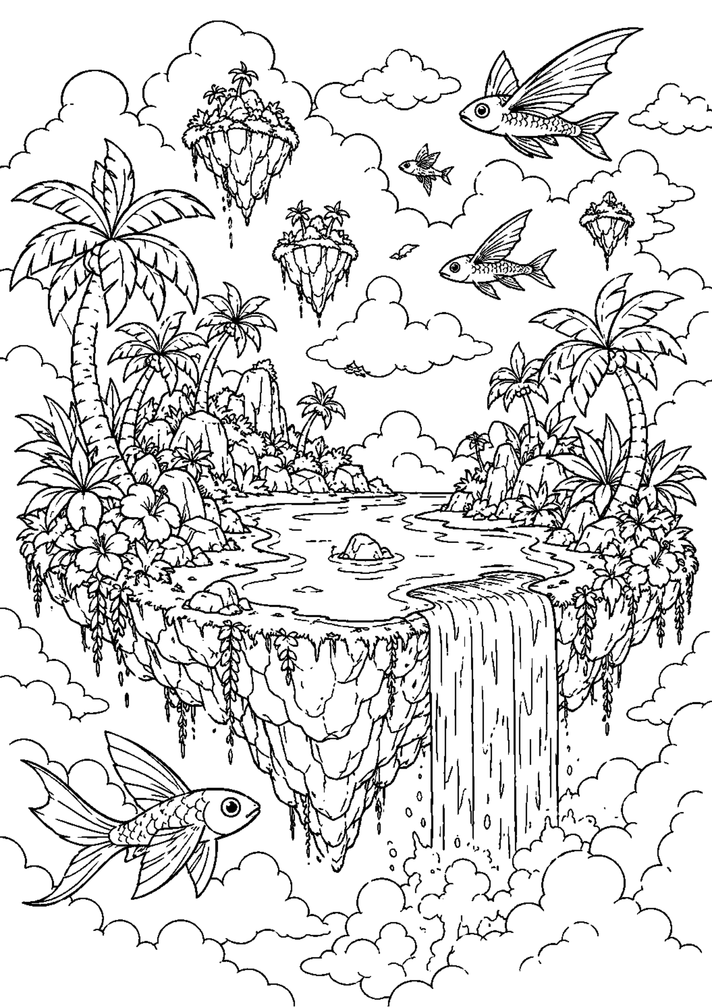 Coloriage Île flottante fantastique à imprimer – dessin n°11