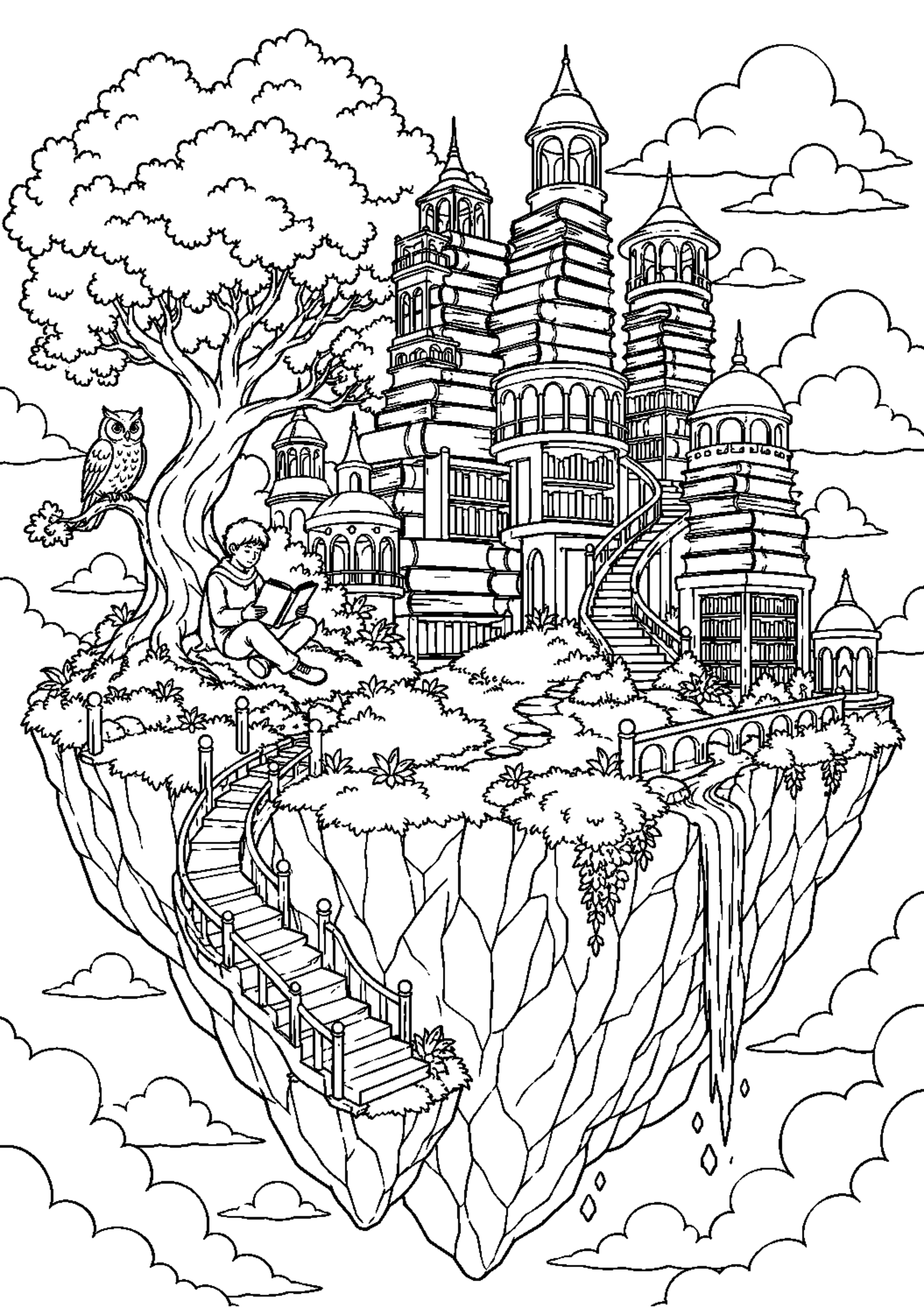 Coloriage Île flottante fantastique à imprimer – dessin n°12