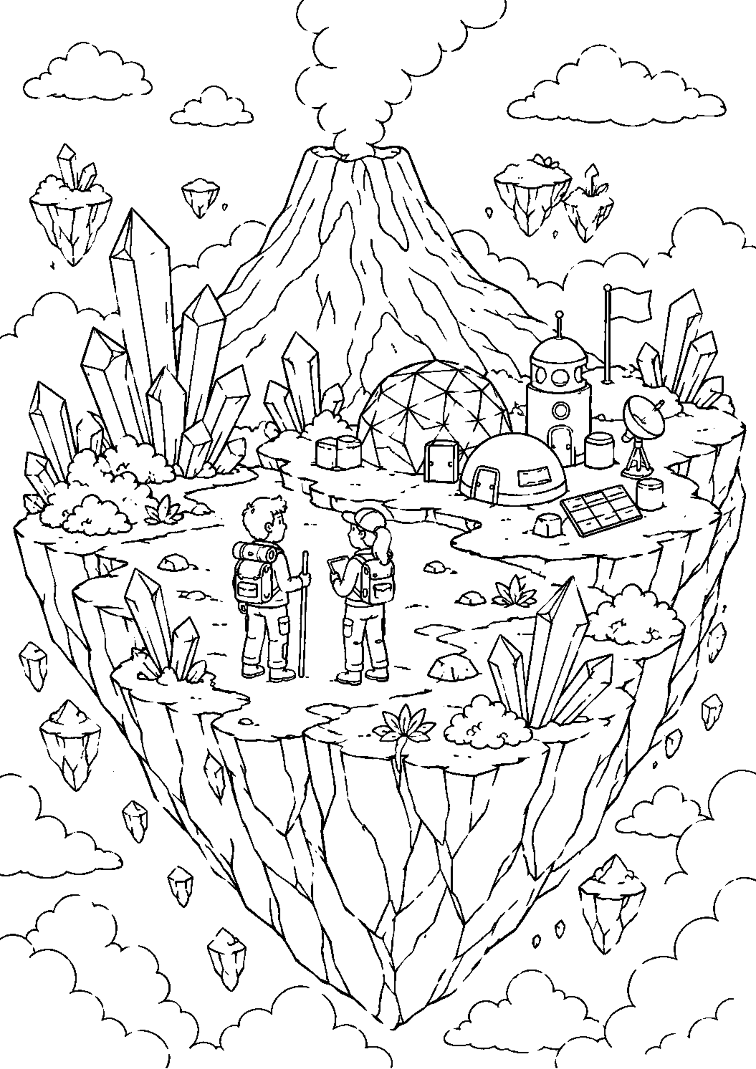 Coloriage Île flottante fantastique à imprimer – dessin n°13