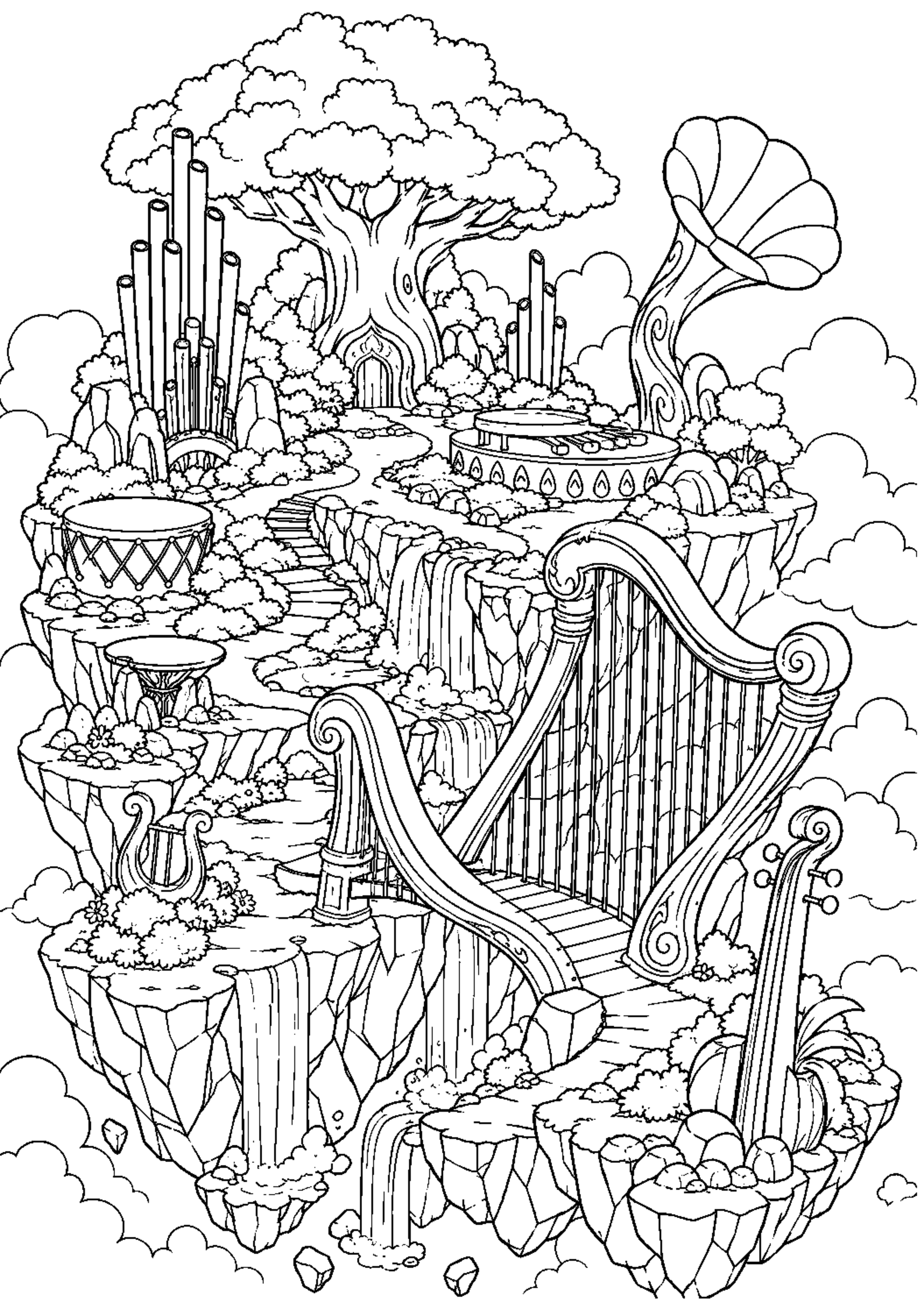 Coloriage Île flottante fantastique à imprimer – dessin n°14