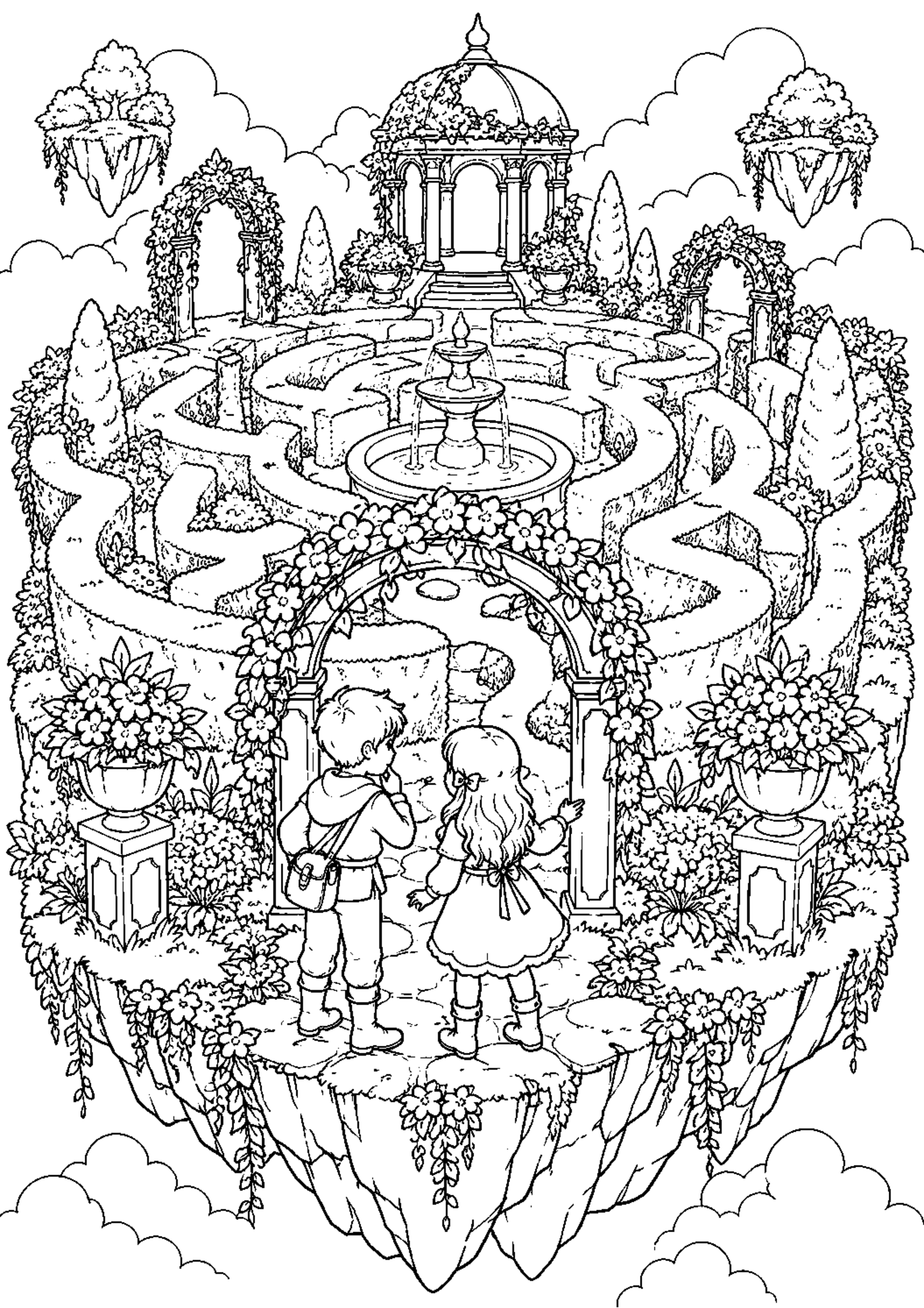 Coloriage Île flottante fantastique à imprimer – dessin n°15