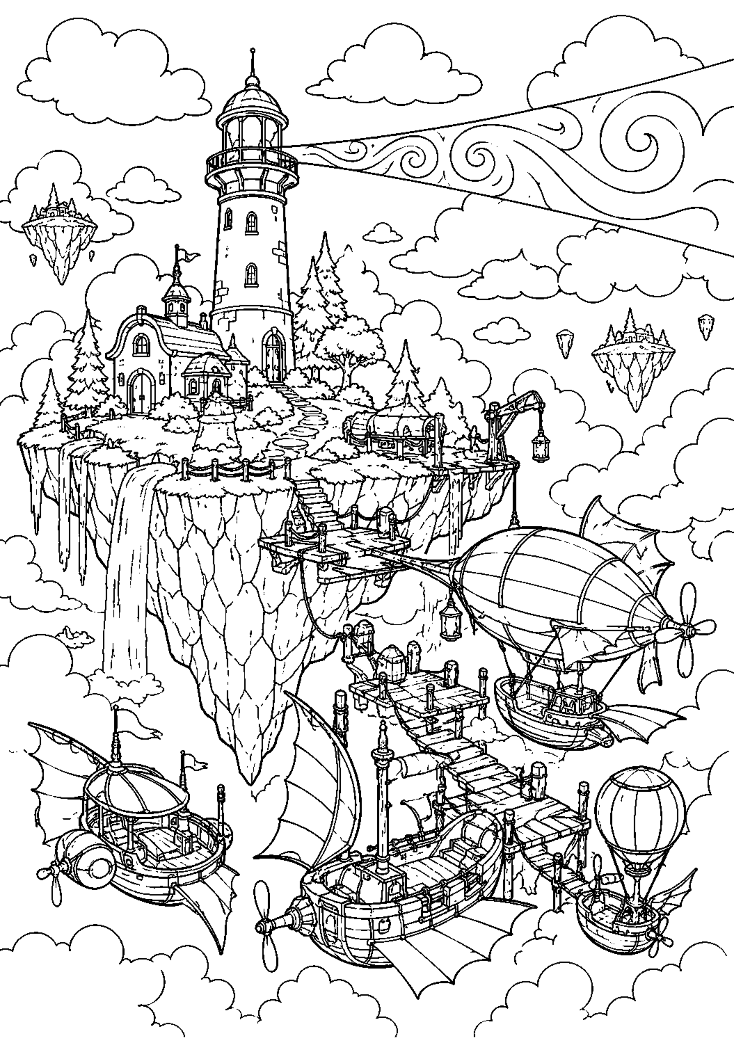 Coloriage Île flottante fantastique à imprimer – dessin n°17