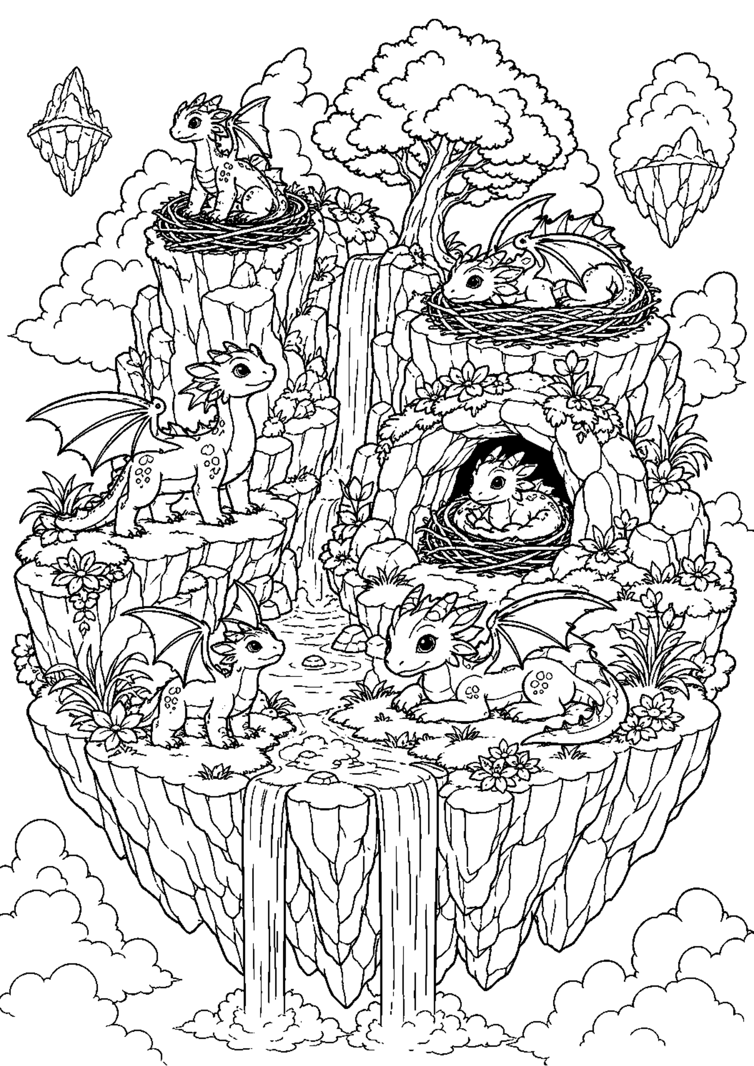 Coloriage Île flottante fantastique à imprimer – dessin n°18