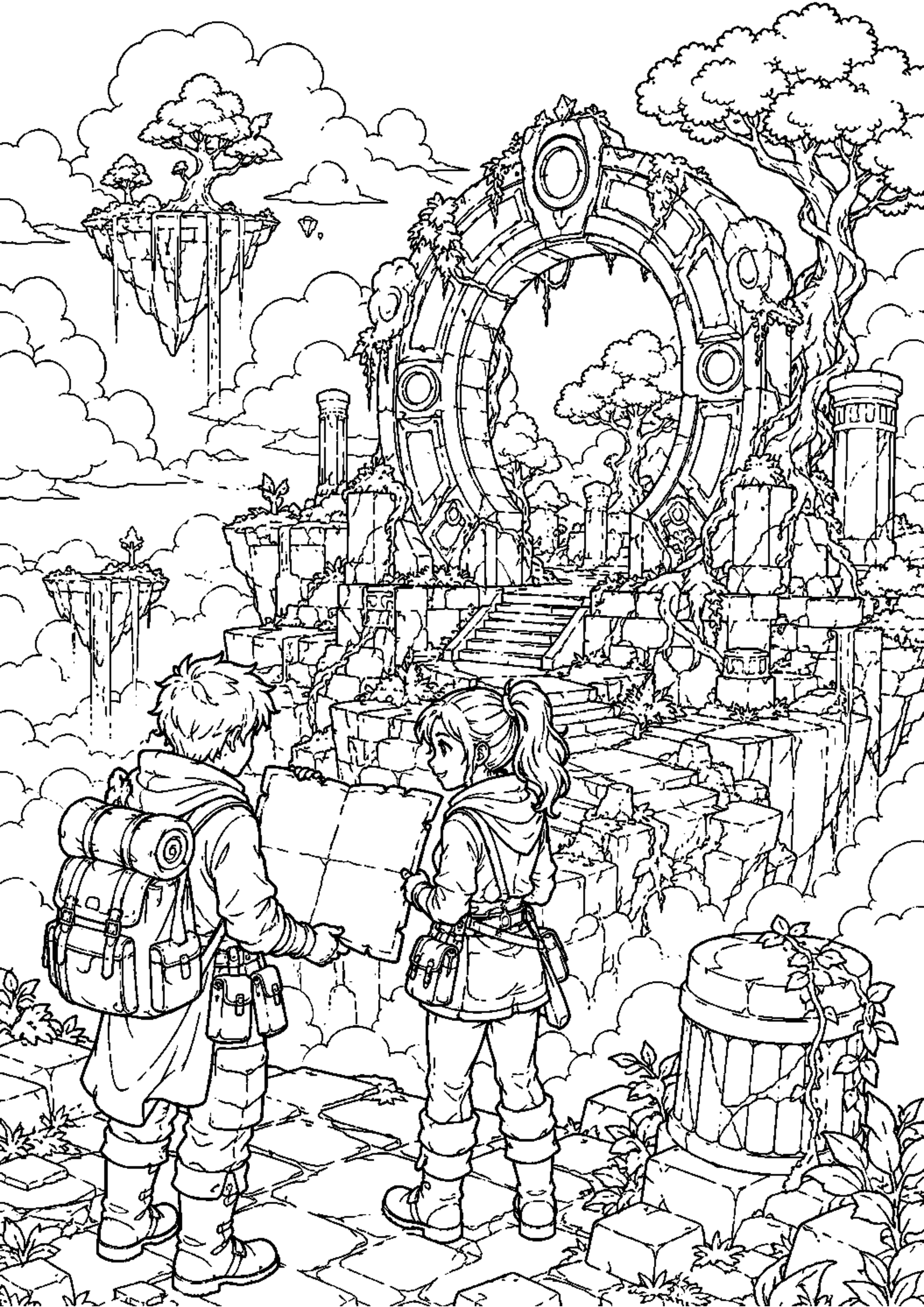 Coloriage Île flottante fantastique à imprimer – dessin n°19