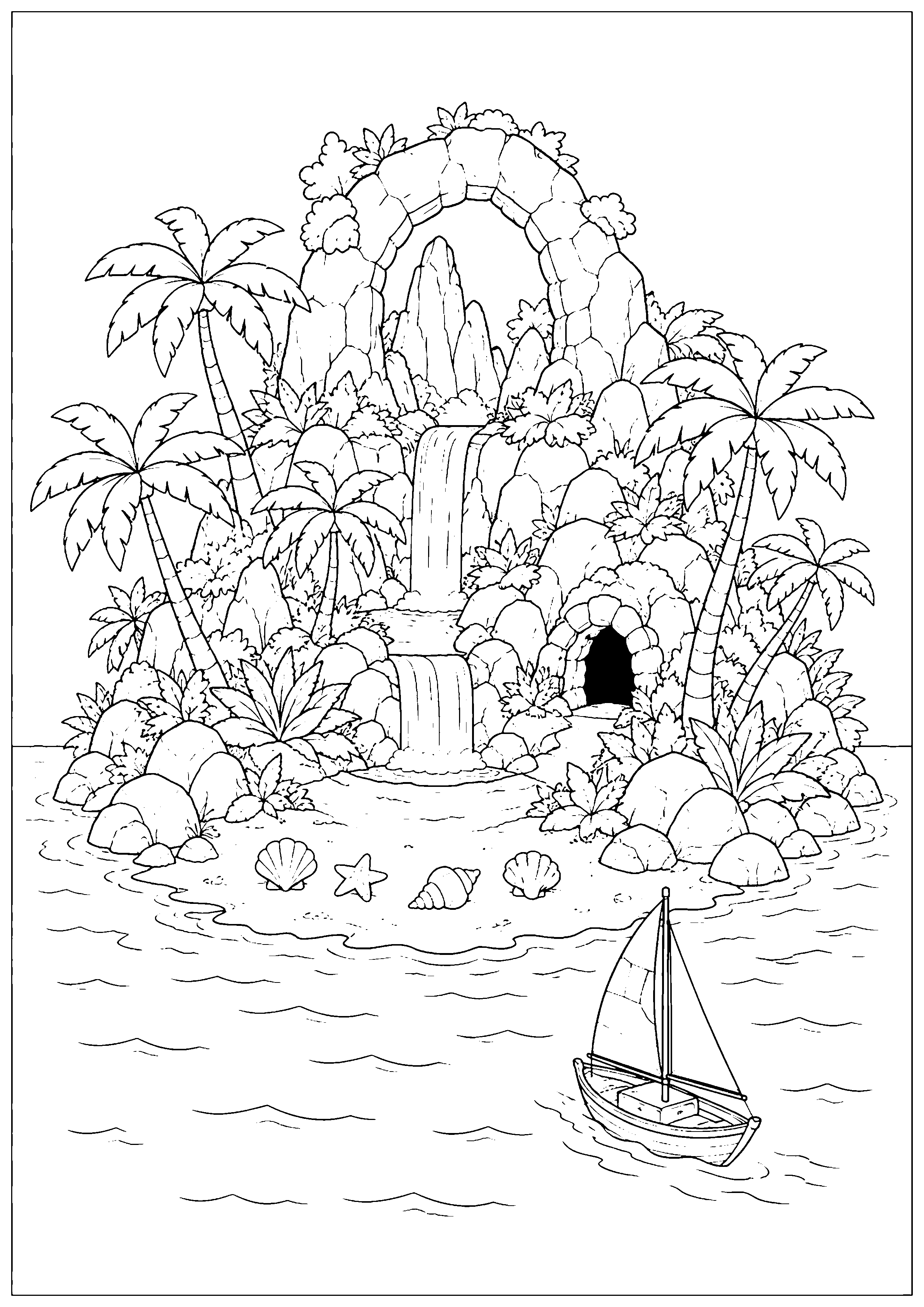 Coloriage île mystérieuse à imprimer – dessin n°1