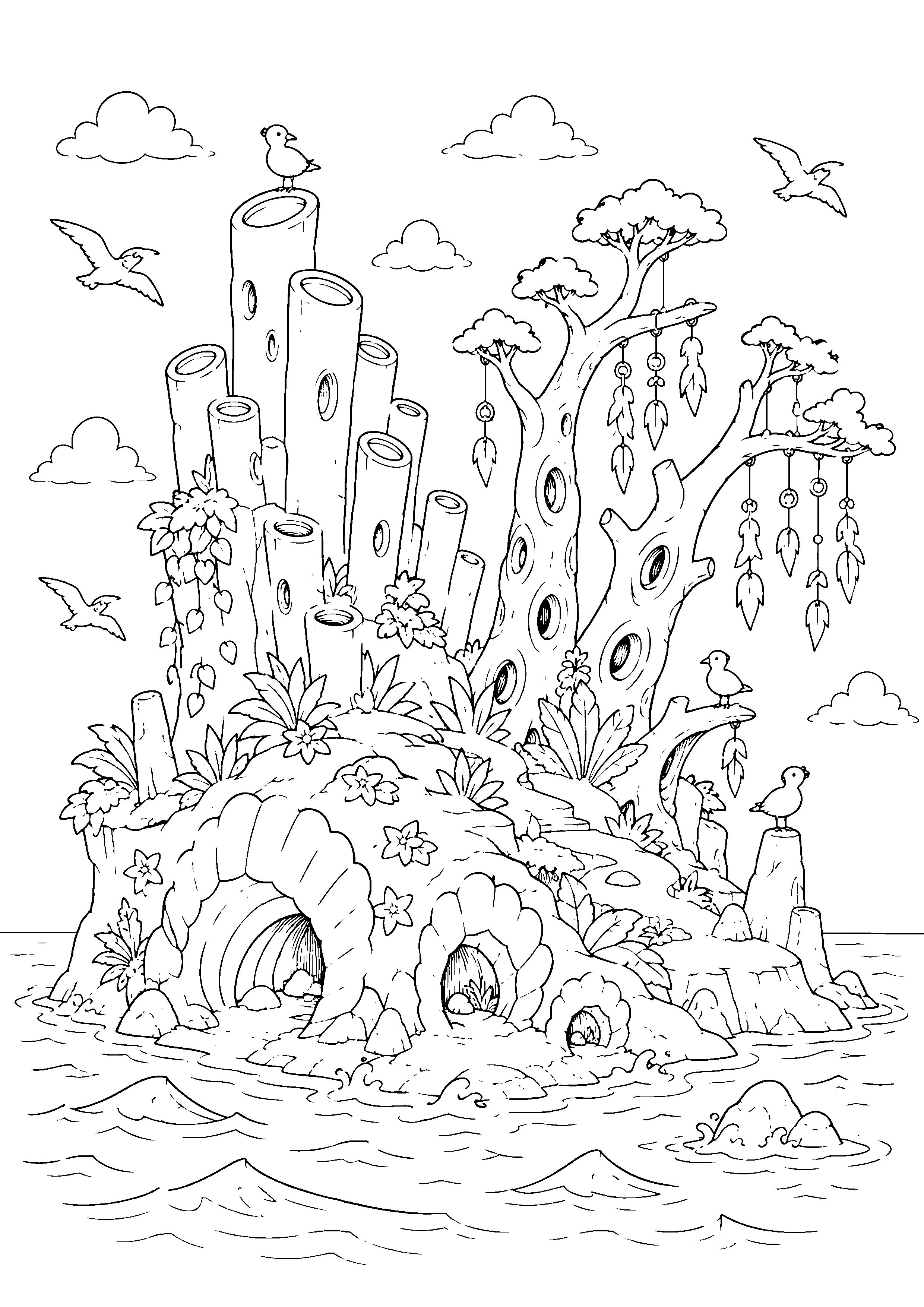 Coloriage île mystérieuse à imprimer – dessin n°6