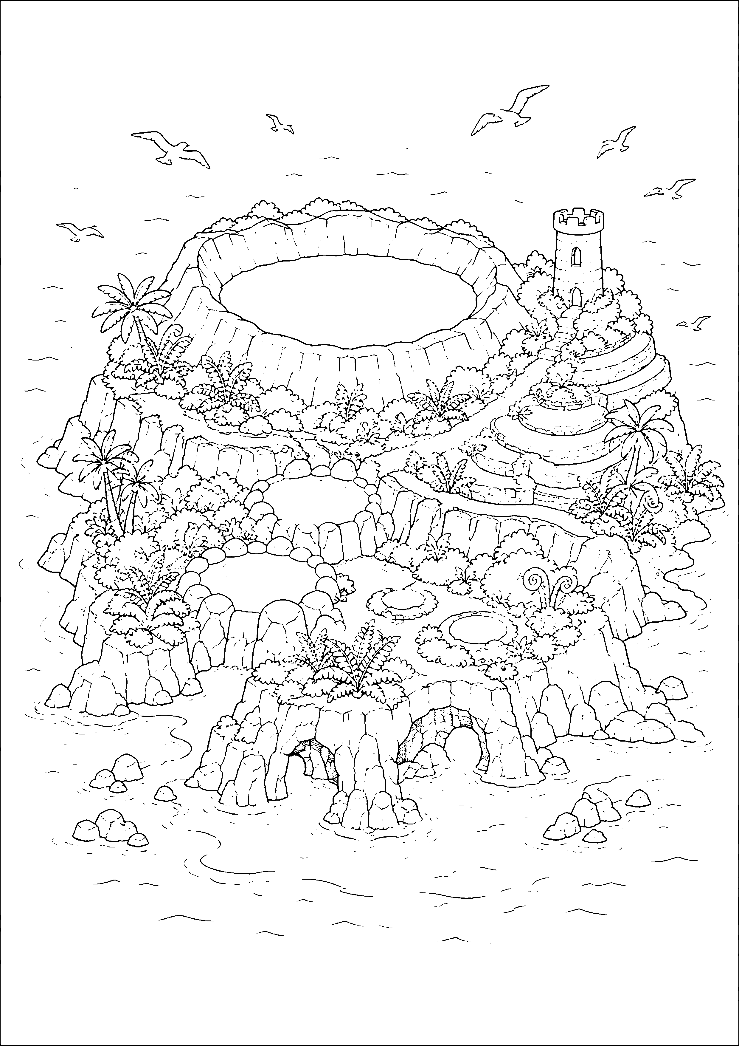 Coloriage île mystérieuse à imprimer – dessin n°10