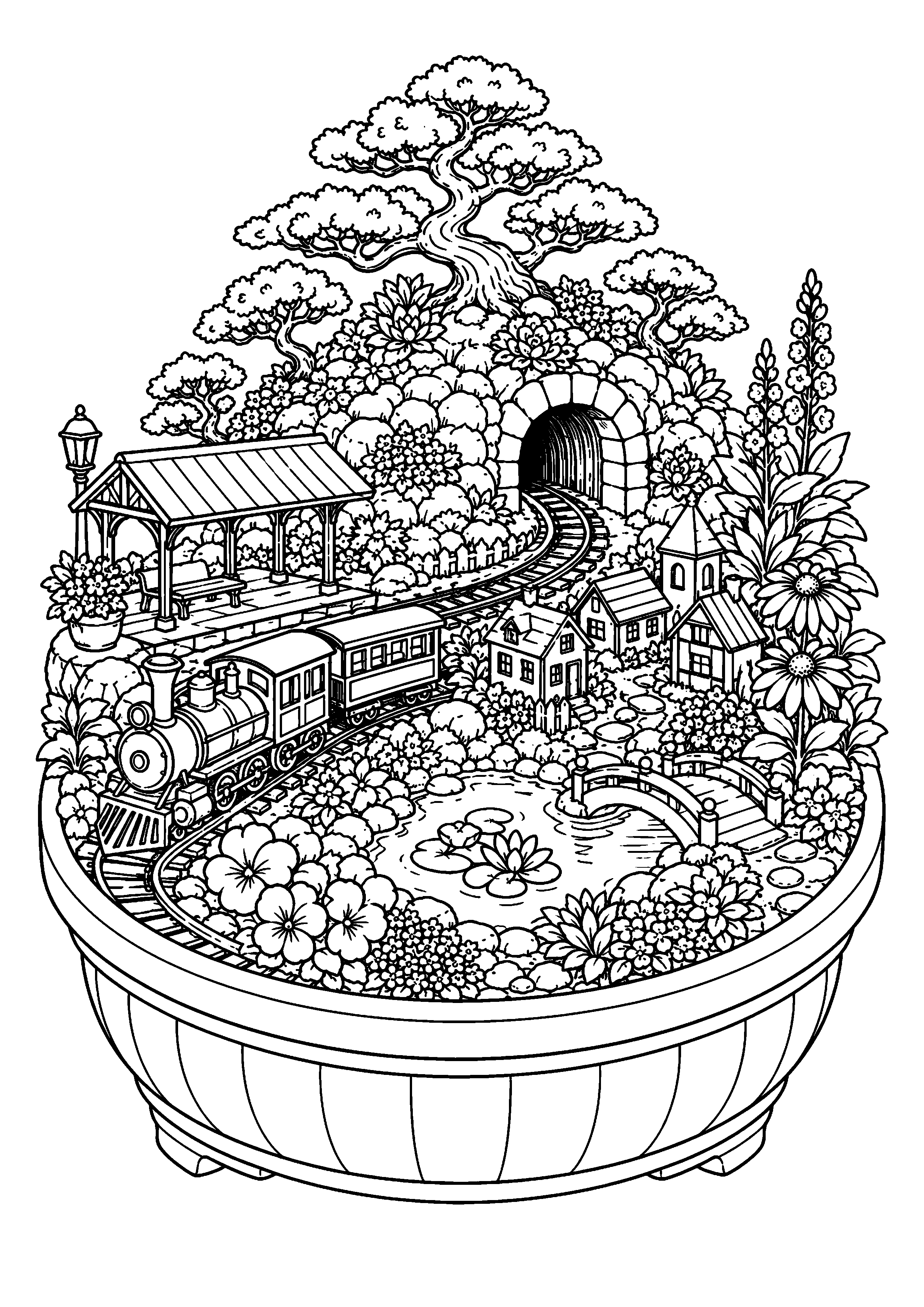 Coloriage jardin miniature à imprimer – dessin n°11