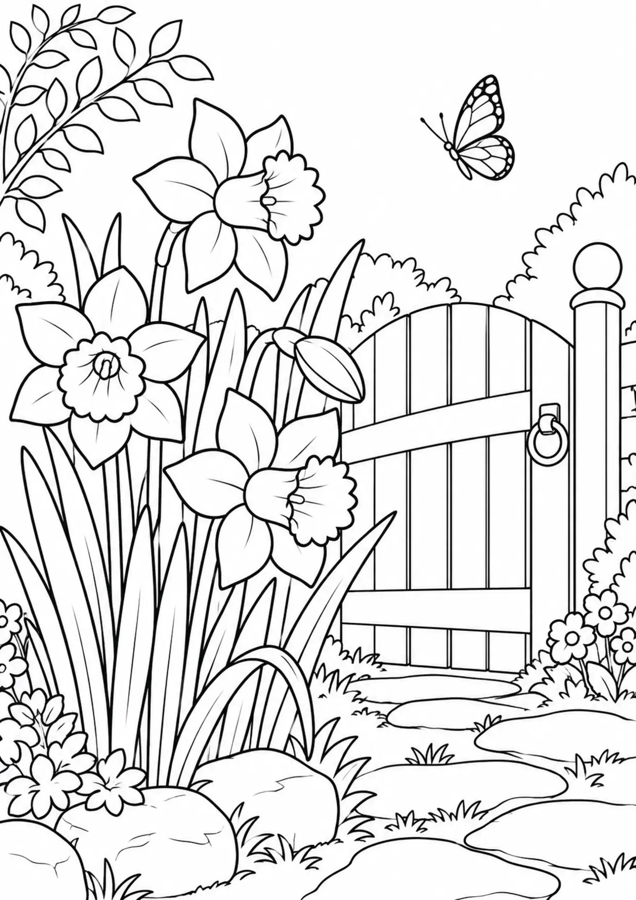 Coloriage jonquille à imprimer montrant portail, illustration 2