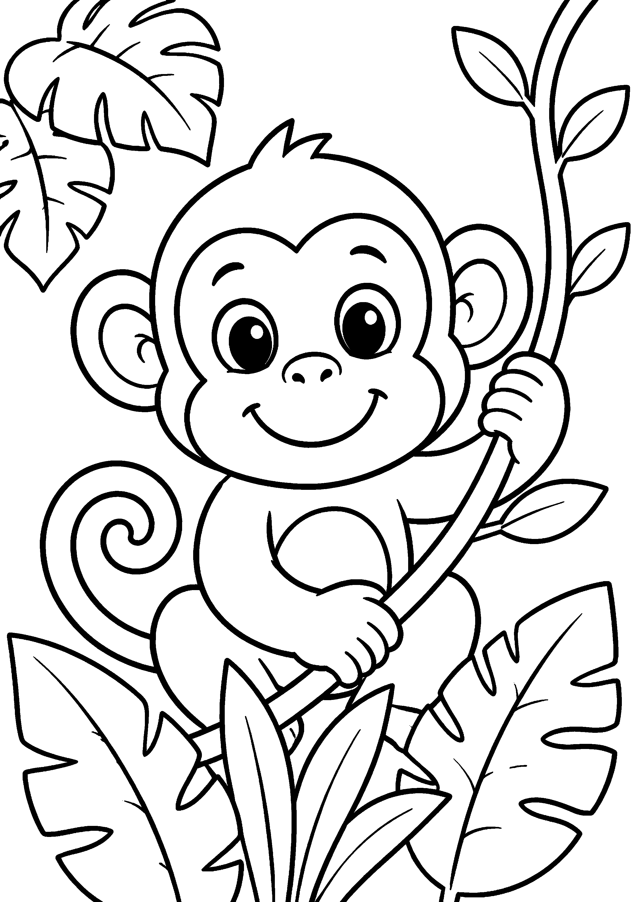 Coloriage singe accroché à une liane à imprimer gratuitement