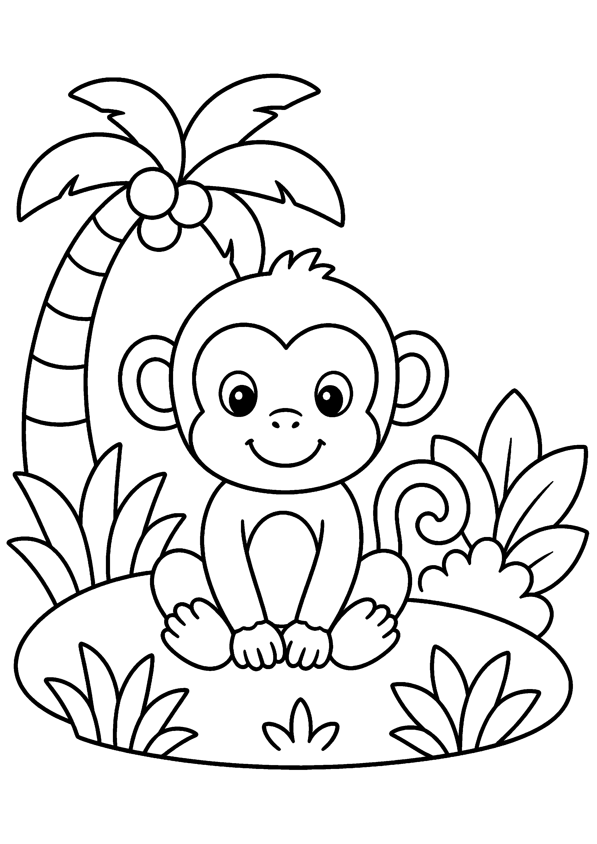 Coloriage petit singe sous un palmier à imprimer gratuitement