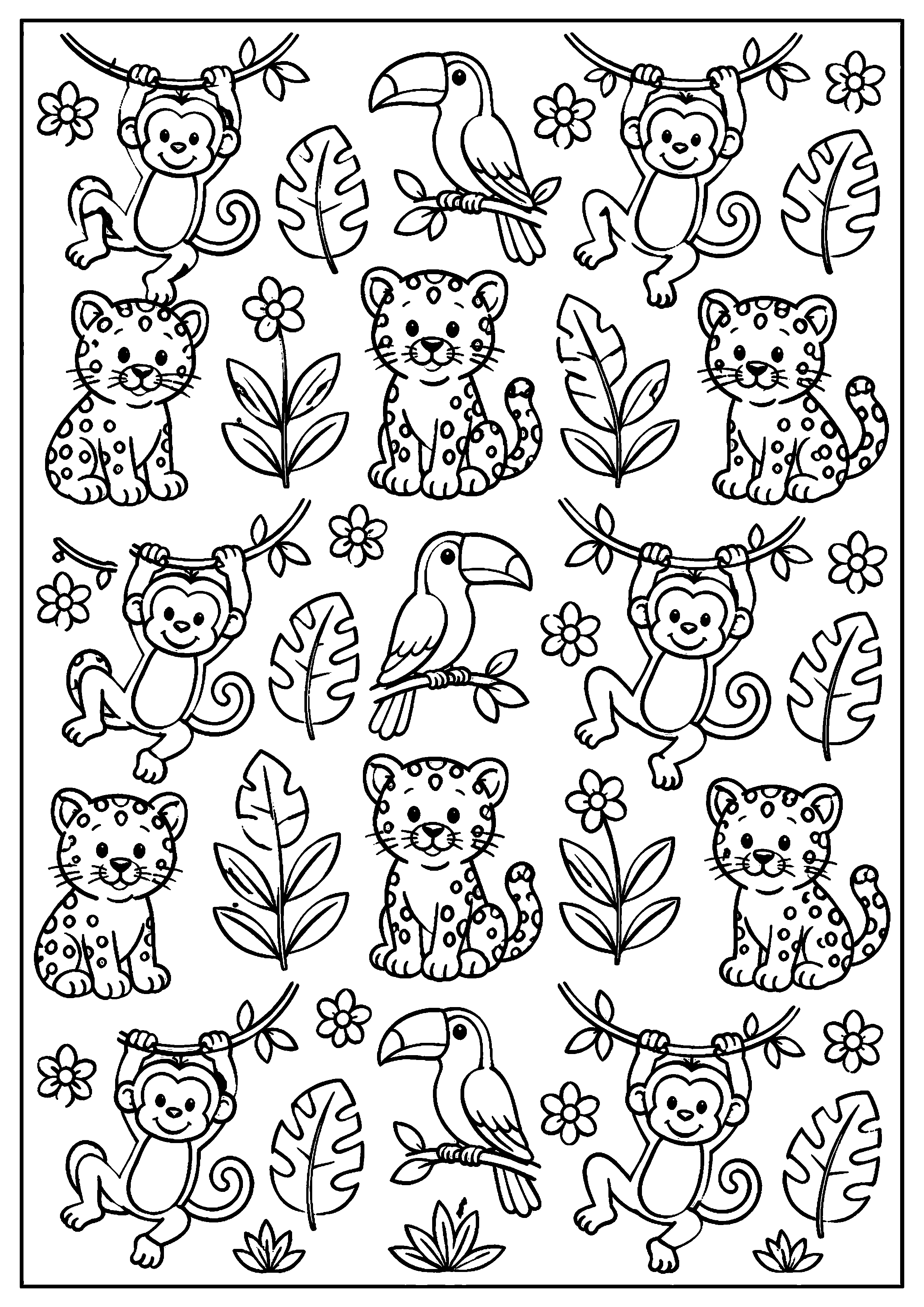Coloriage motif d’animaux de jungle à imprimer gratuitement