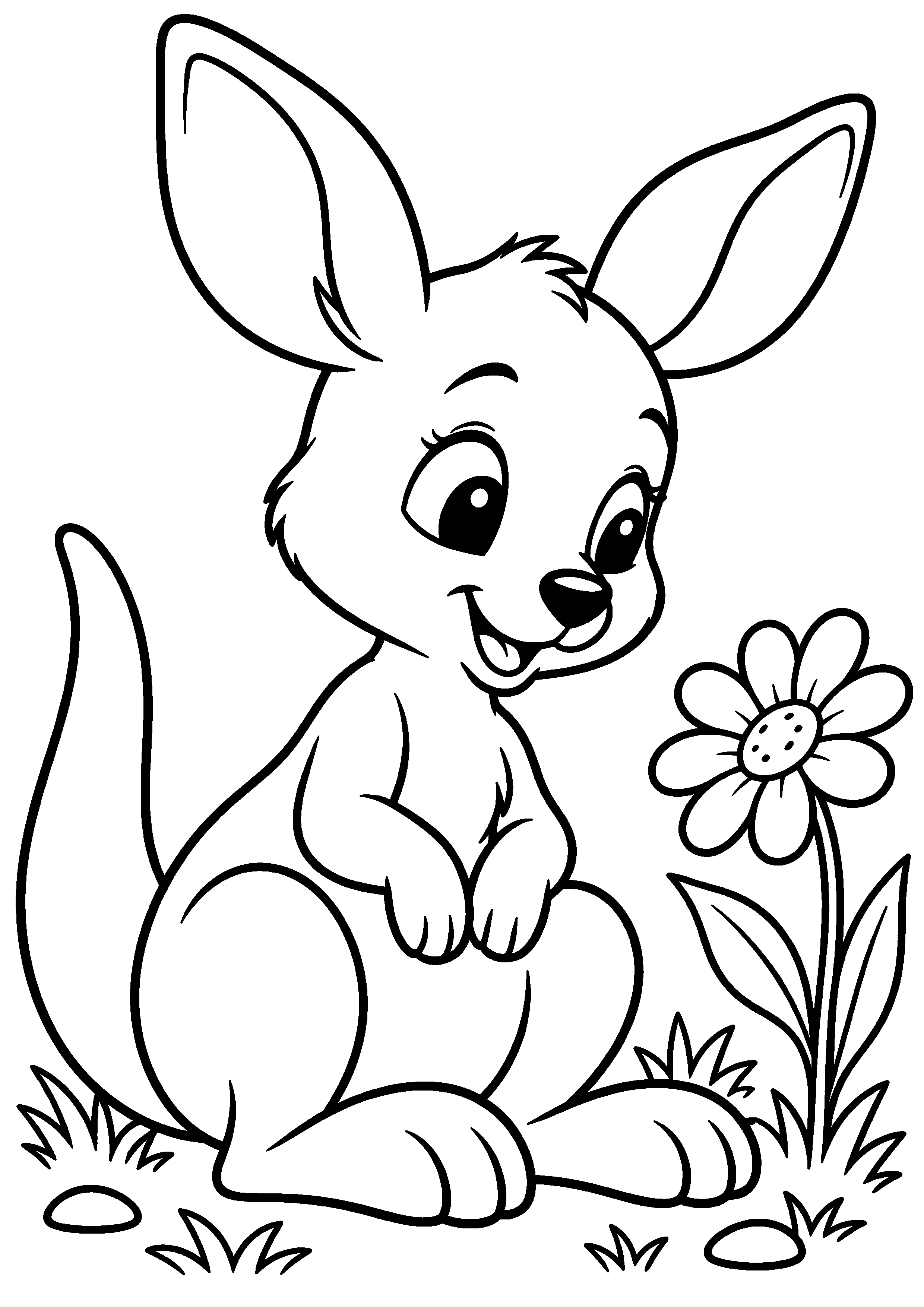 Coloriage kangourou bébé découvrant une grande feuille à imprimer