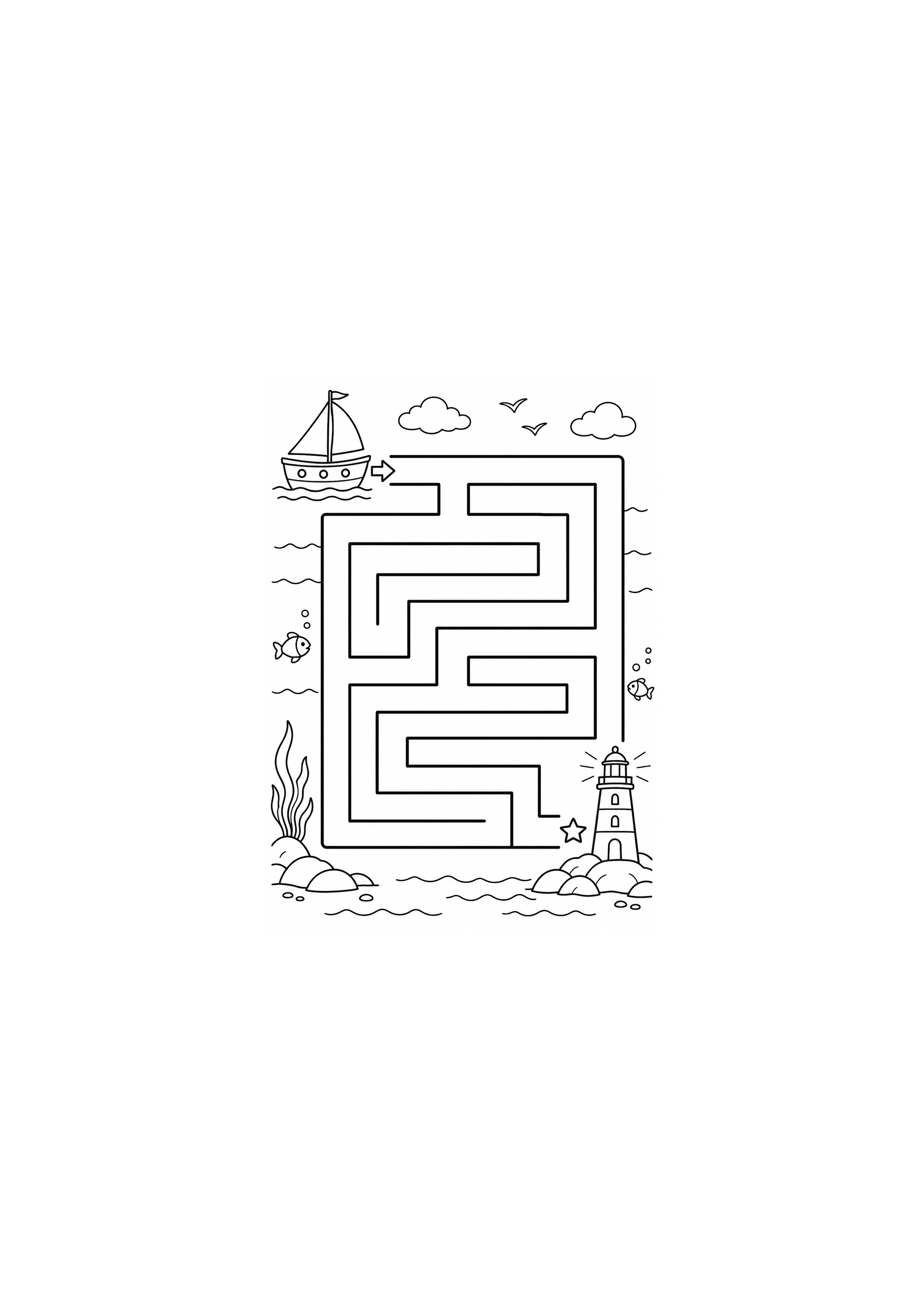 Coloriage bateau vers le phare à imprimer
