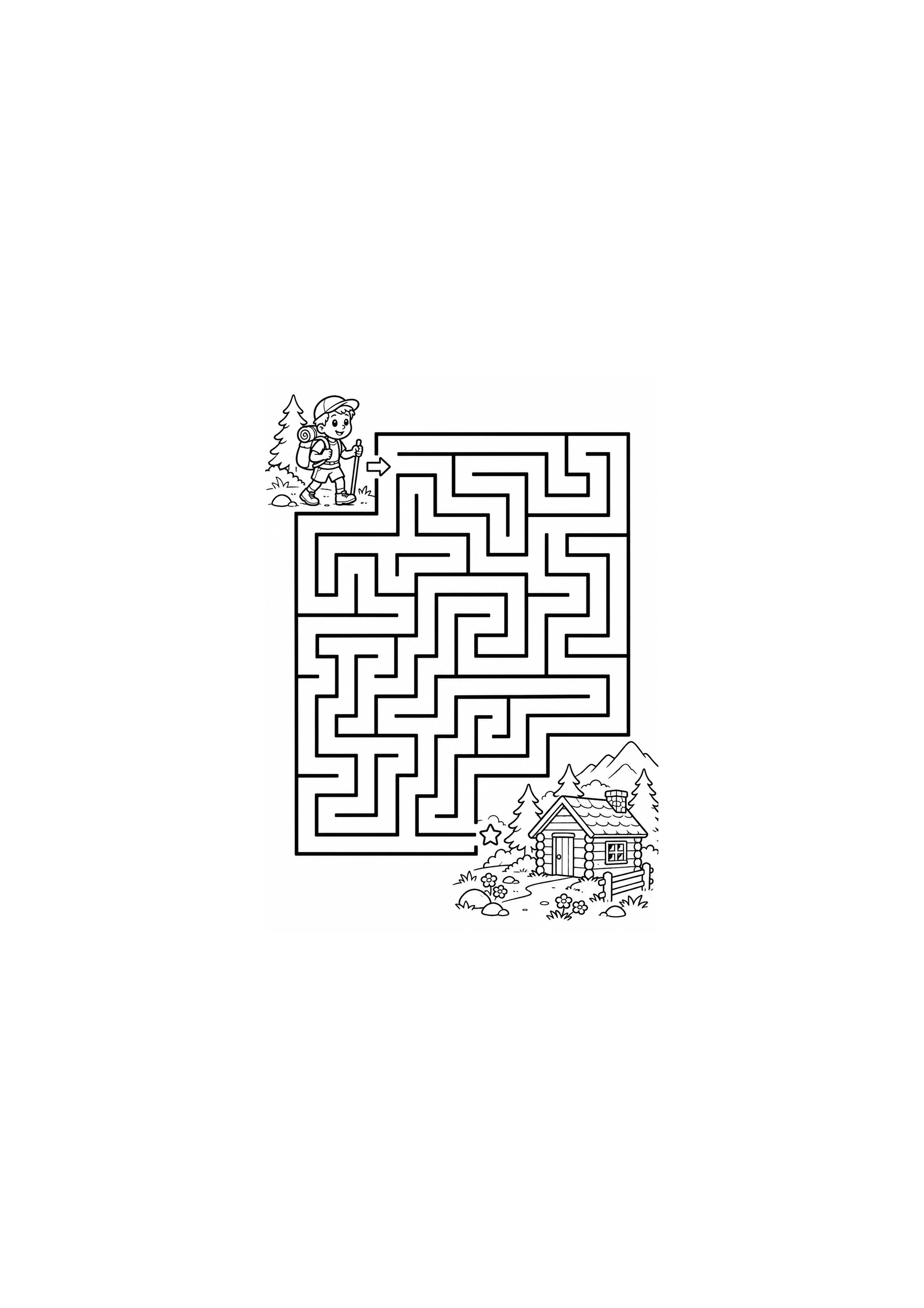 Coloriage randonneur vers la cabane à imprimer