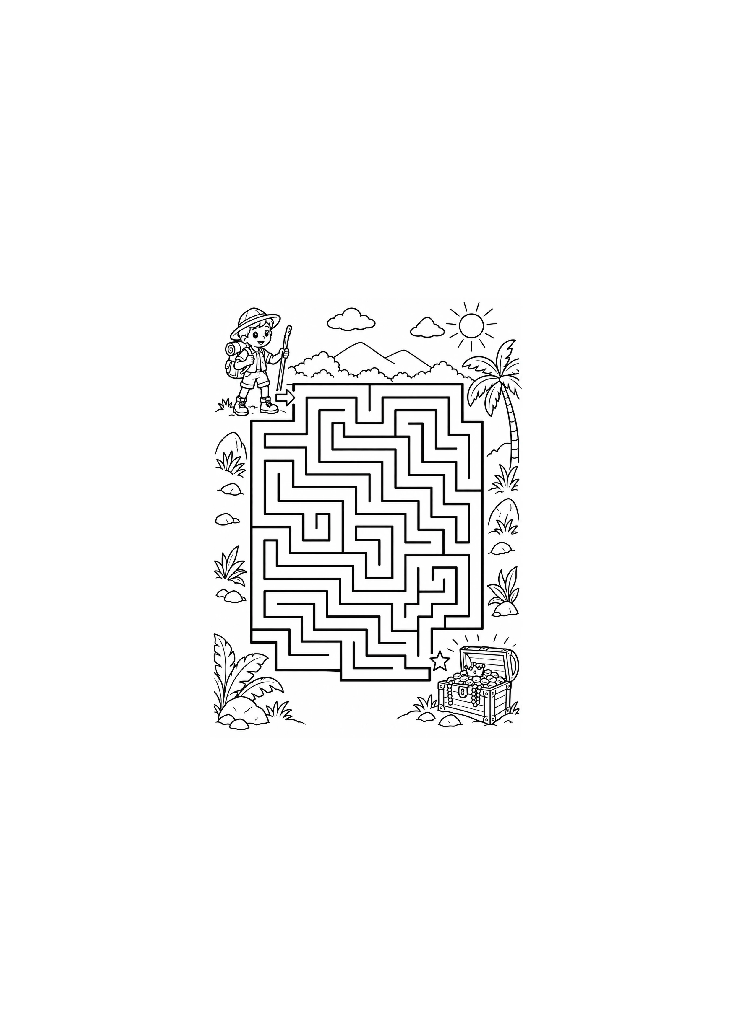 Coloriage explorateur vers le trésor générique à imprimer