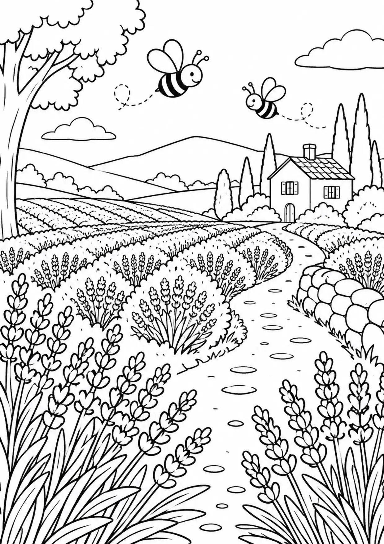 Coloriage lavande : chemin, modèle 02