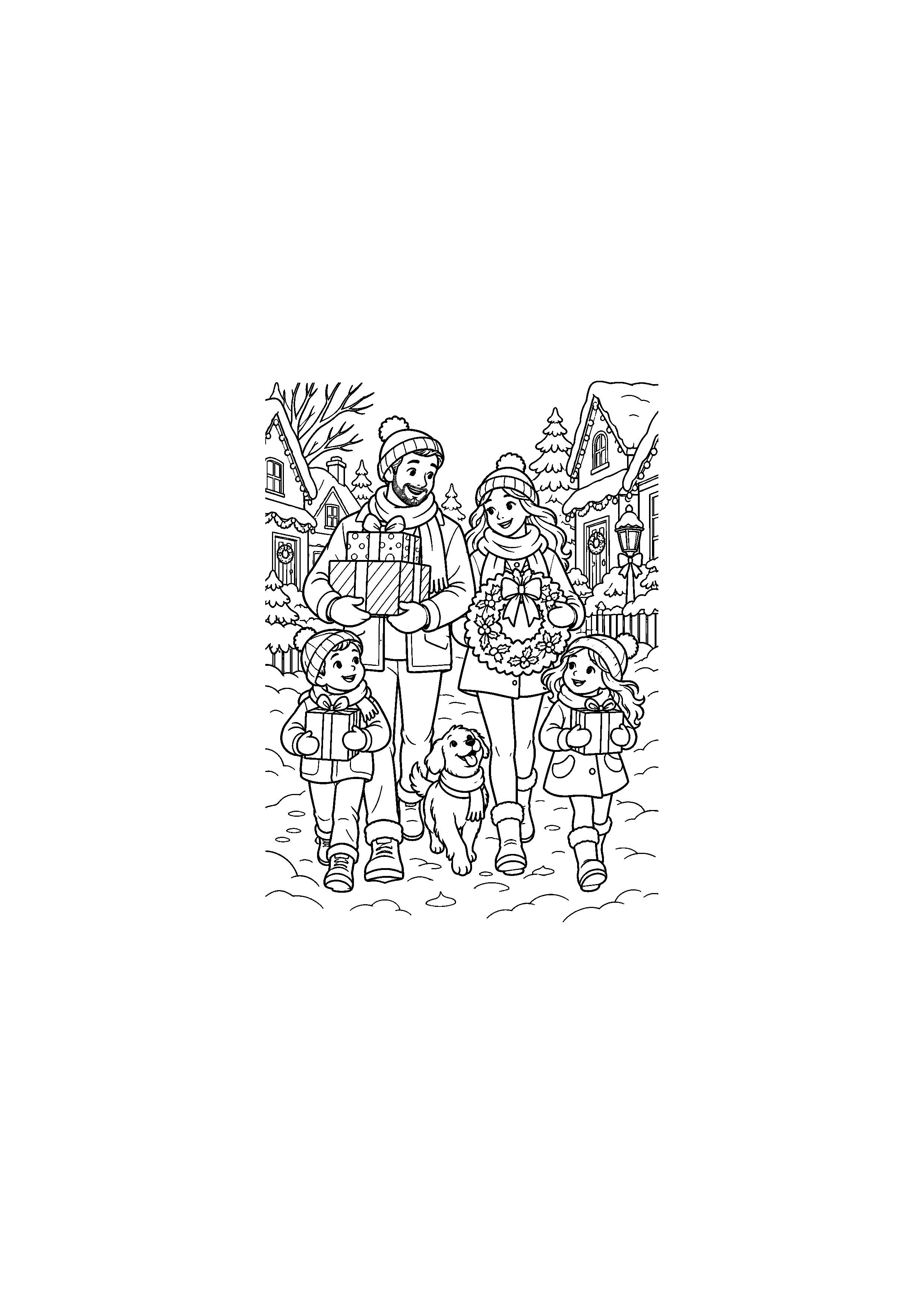 Coloriage Boîte aux lettres dans la forêt de Noël à imprimer gratuitement