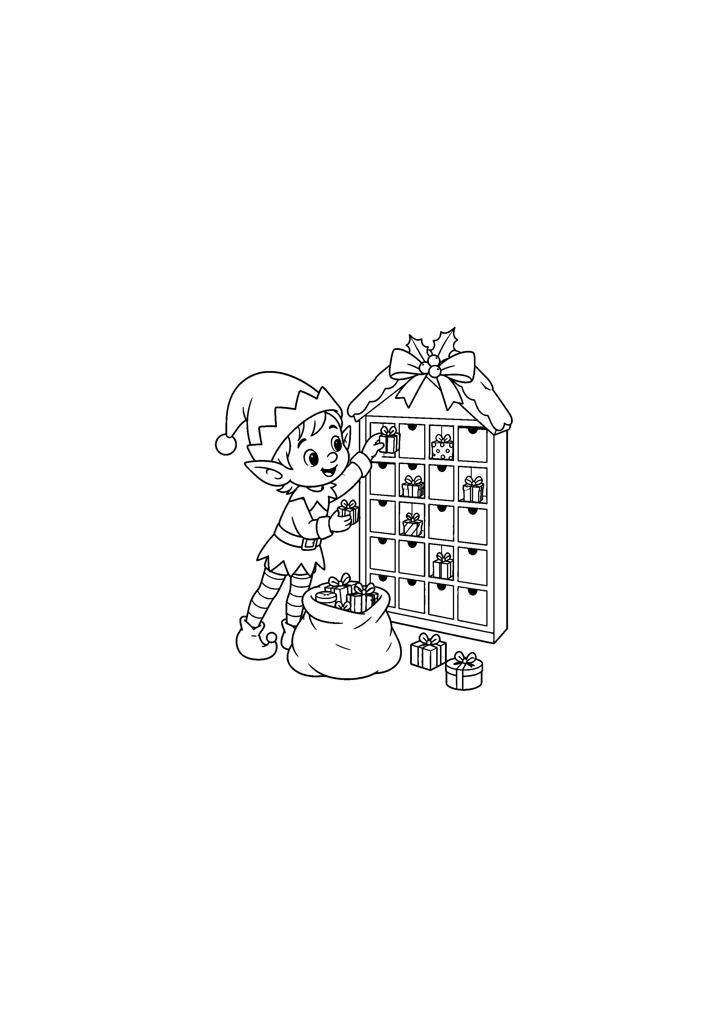 Coloriage Père Noël rangeant une enveloppe de Noël à imprimer gratuitement