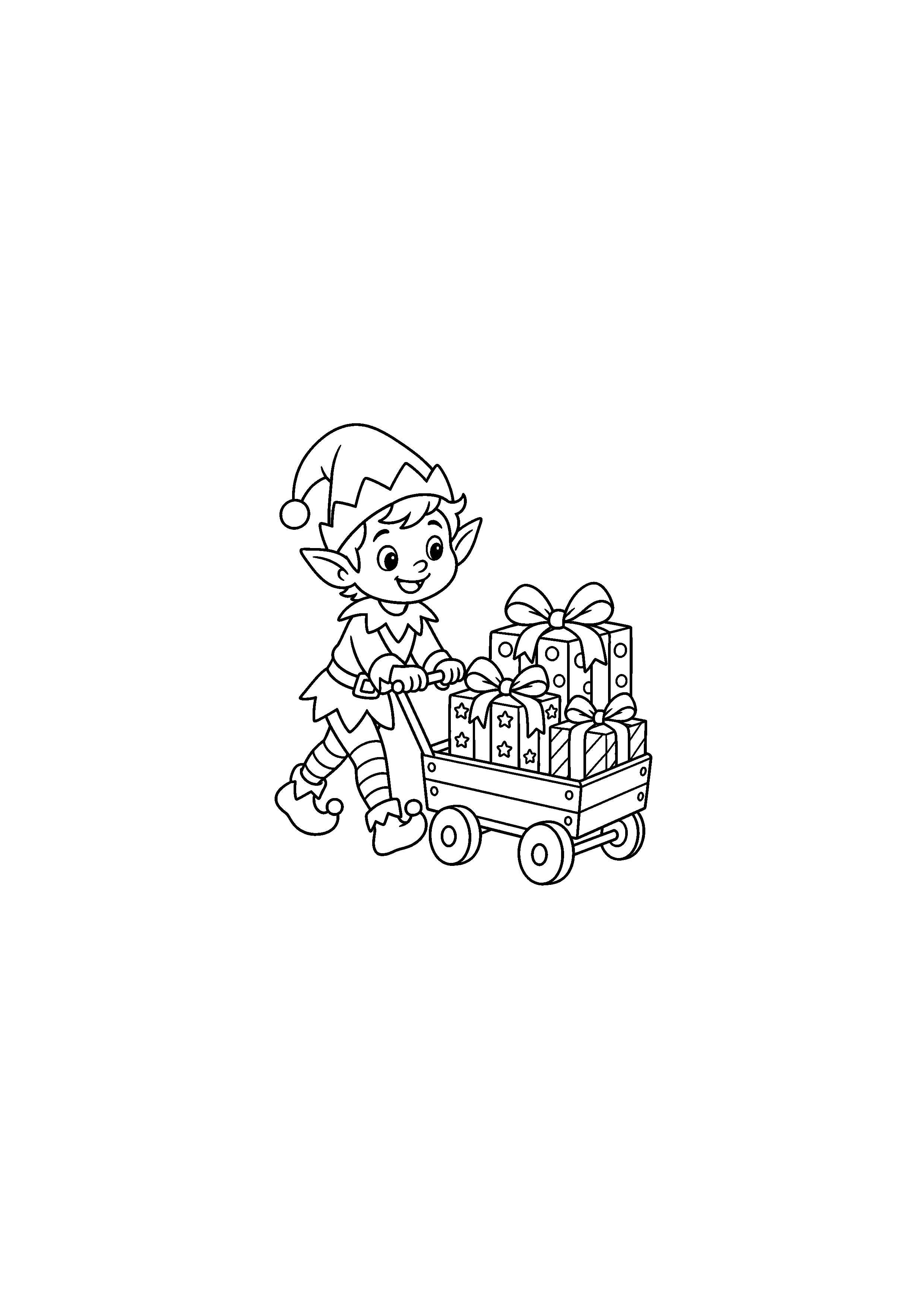 Coloriage Lutin remettant une enveloppe au Père Noël de Noël à imprimer gratuitement