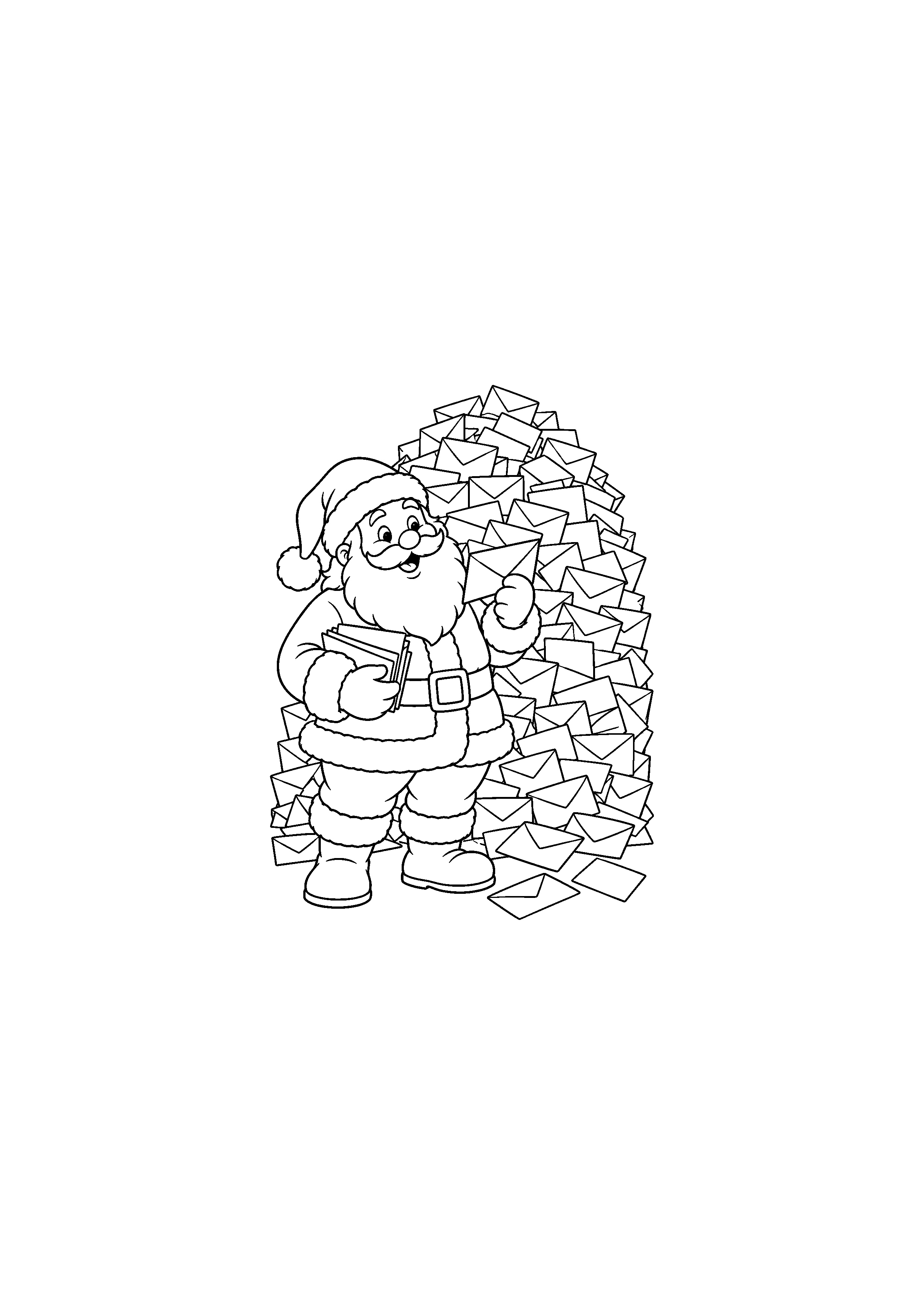 Coloriage Père Noël et enfant regardant une feuille de Noël à imprimer gratuitement