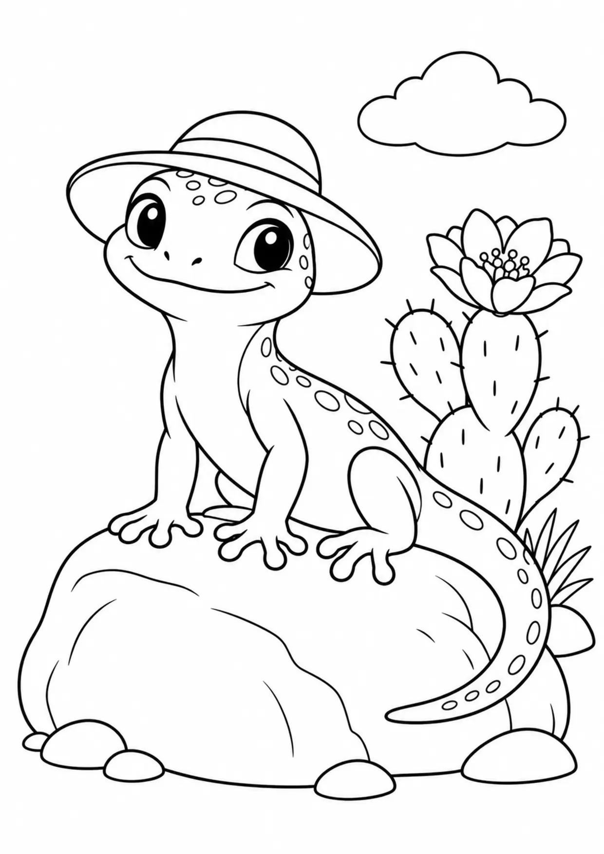 Coloriage lézard : chapeau pierre