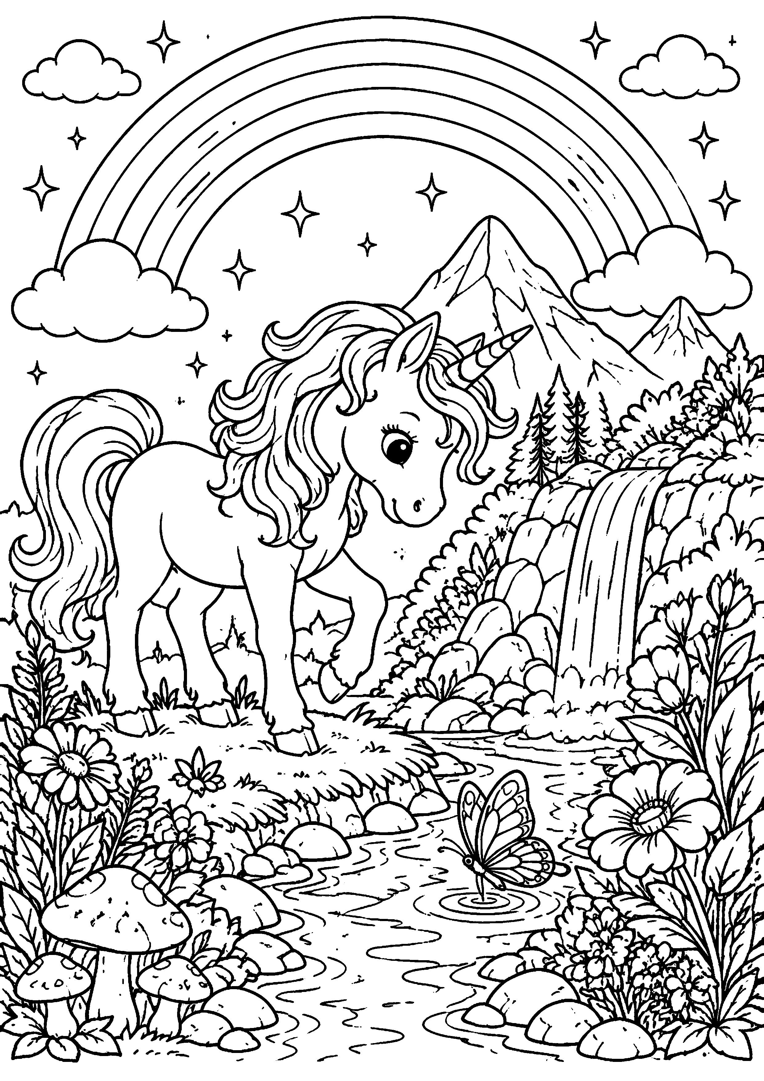 Coloriage Licorne arc-en-ciel à imprimer – dessin n°16