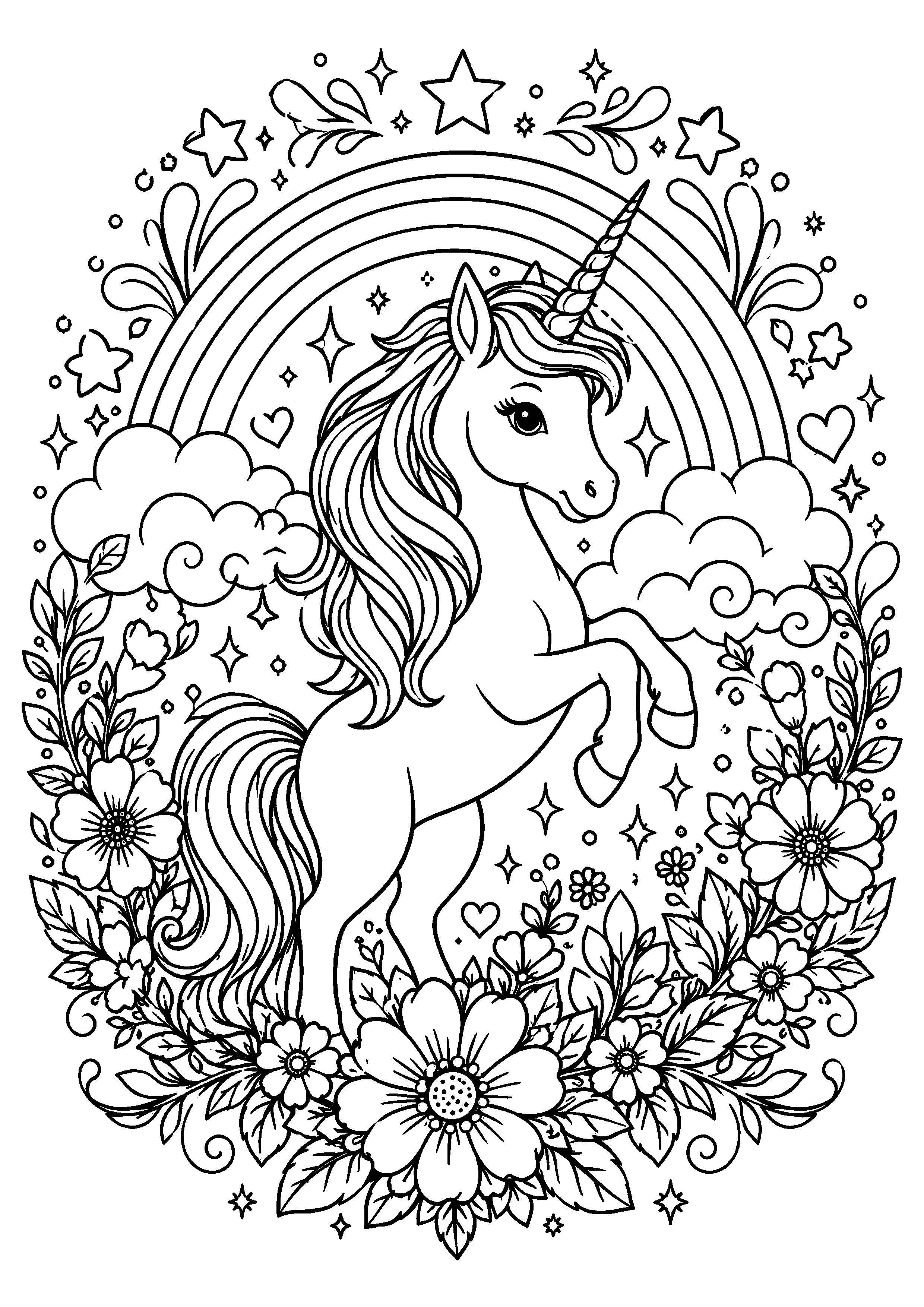 Coloriage Licorne arc-en-ciel à imprimer – dessin n°19