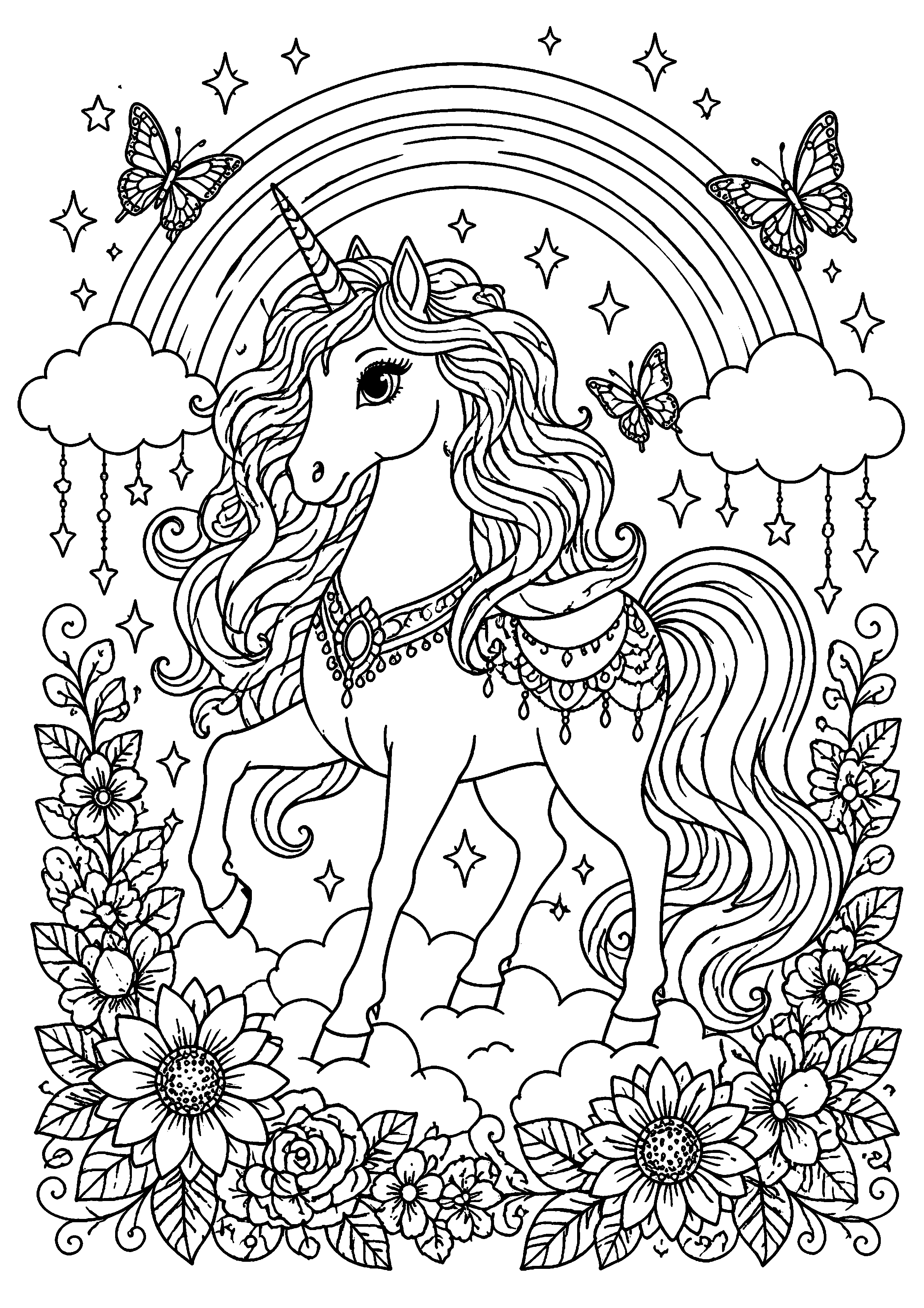 Coloriage Licorne arc-en-ciel à imprimer – dessin n°20