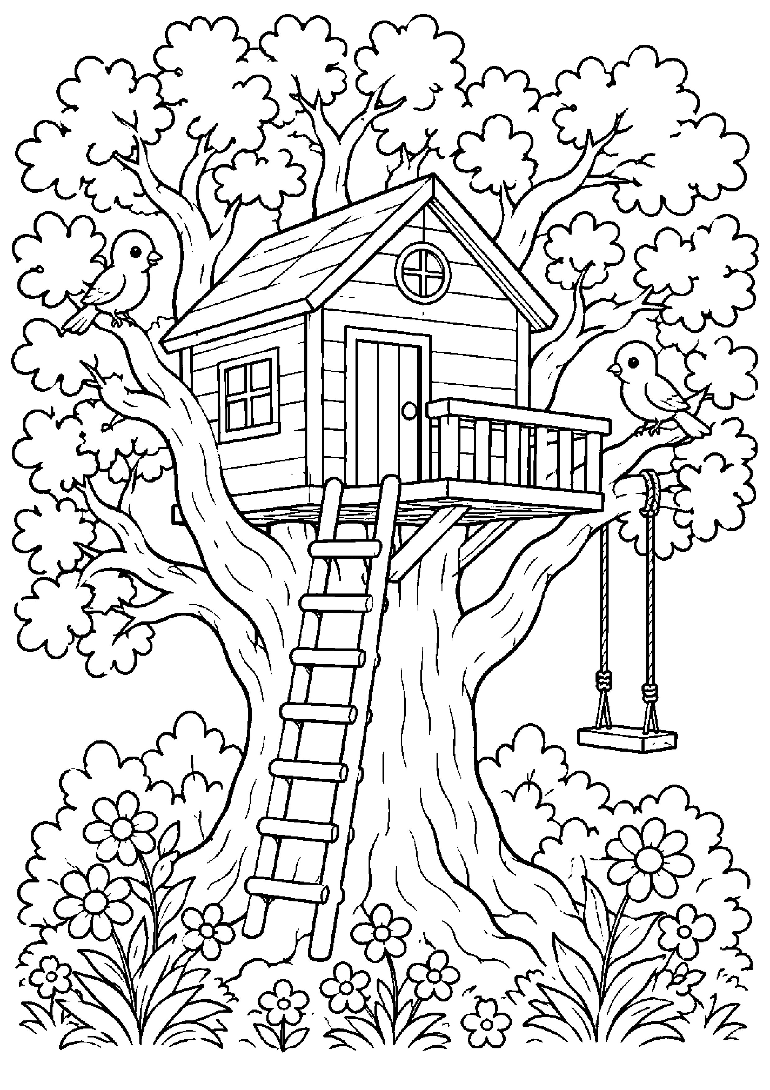 Coloriage maison dans les arbres à imprimer – dessin n°1