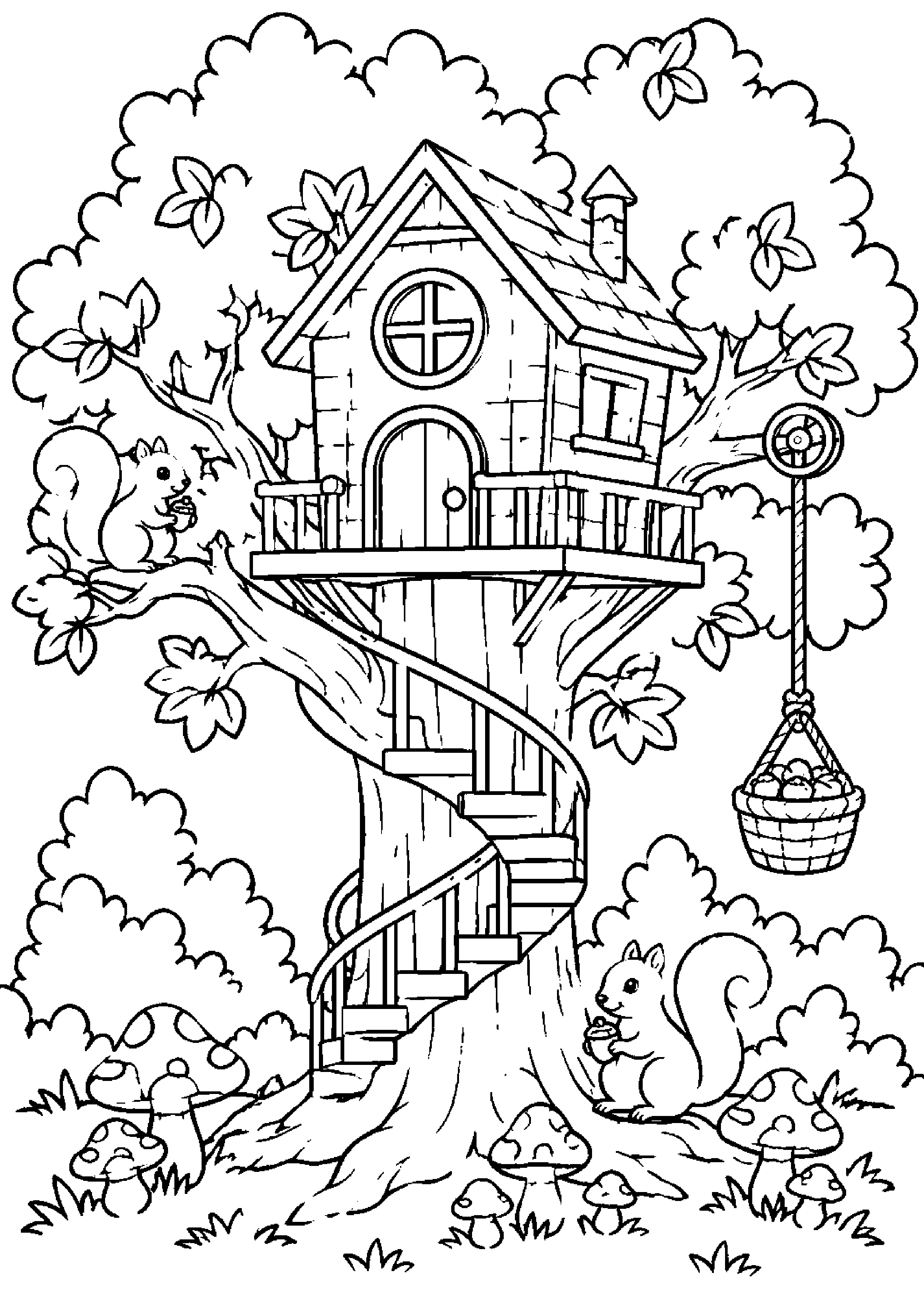 Coloriage maison dans les arbres à imprimer – dessin n°2