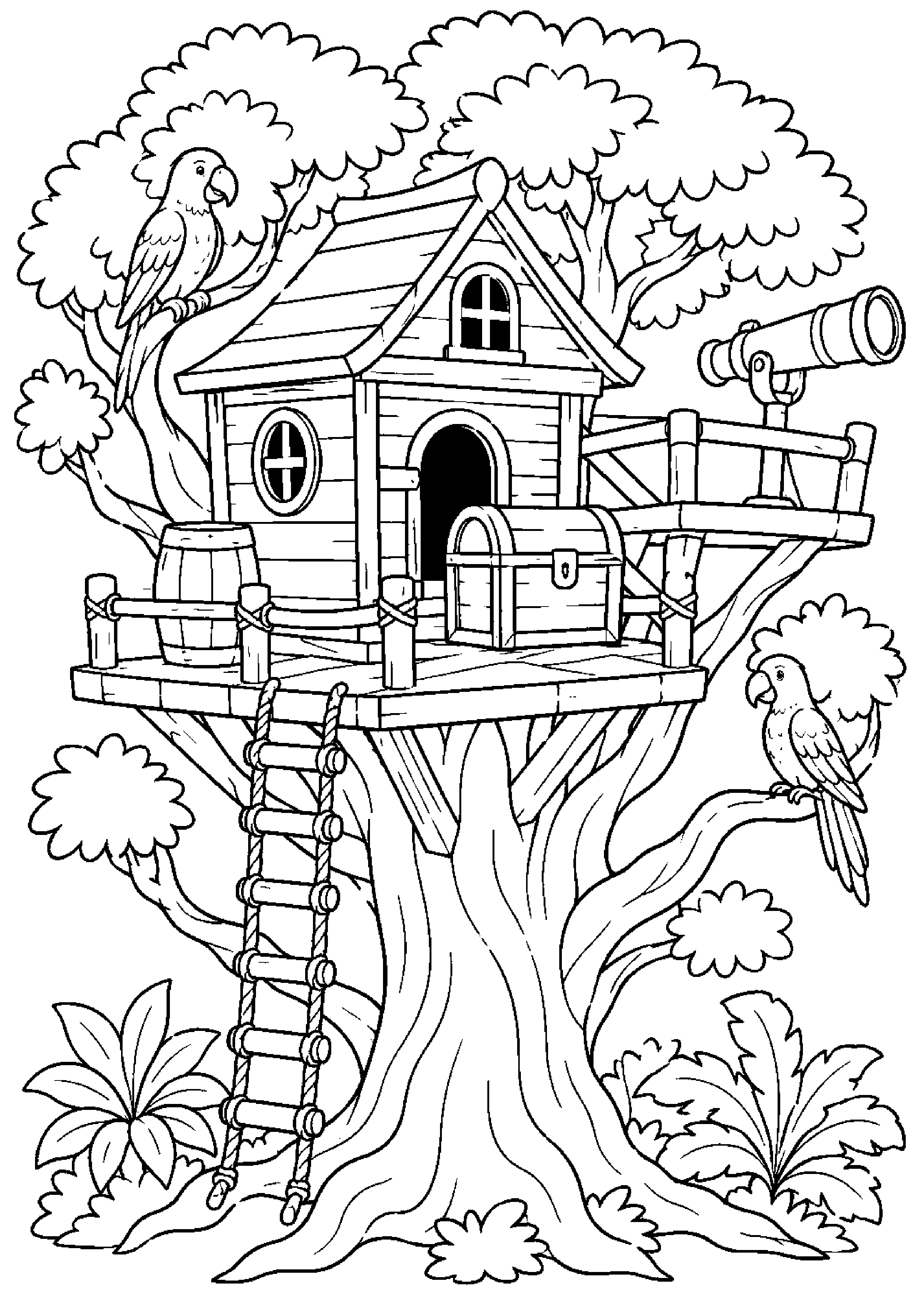 Coloriage maison dans les arbres à imprimer – dessin n°4