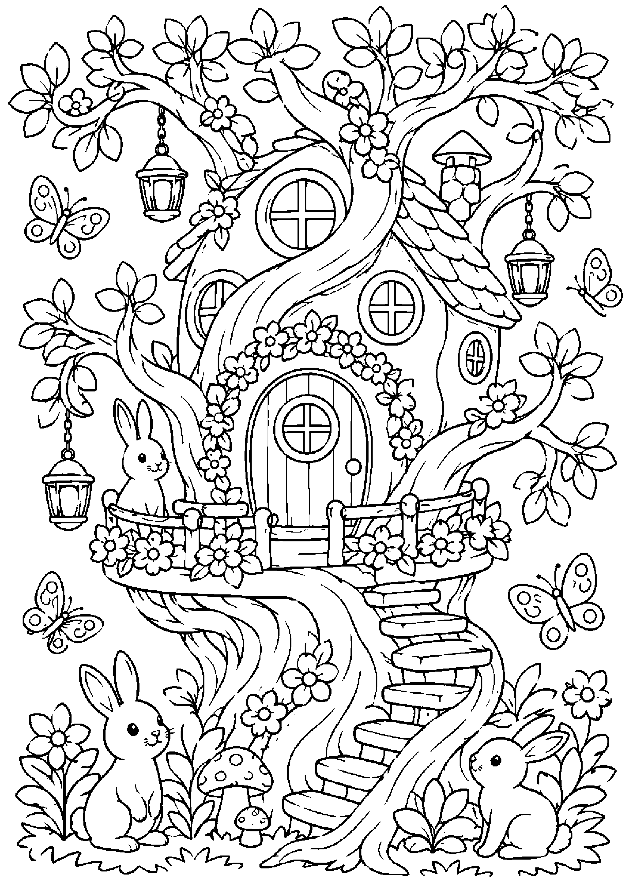 Coloriage maison dans les arbres à imprimer – dessin n°5
