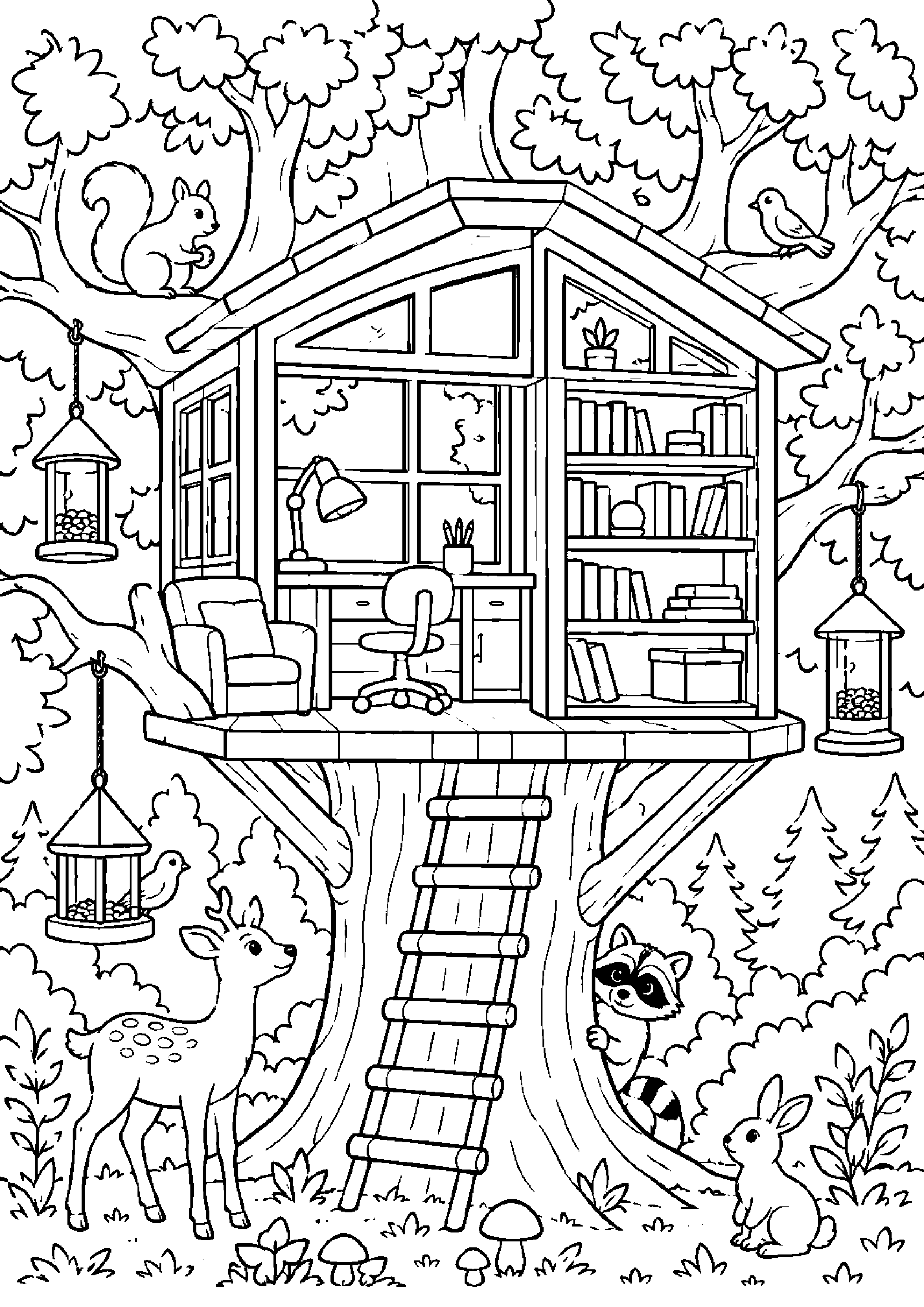 Coloriage maison dans les arbres à imprimer – dessin n°6